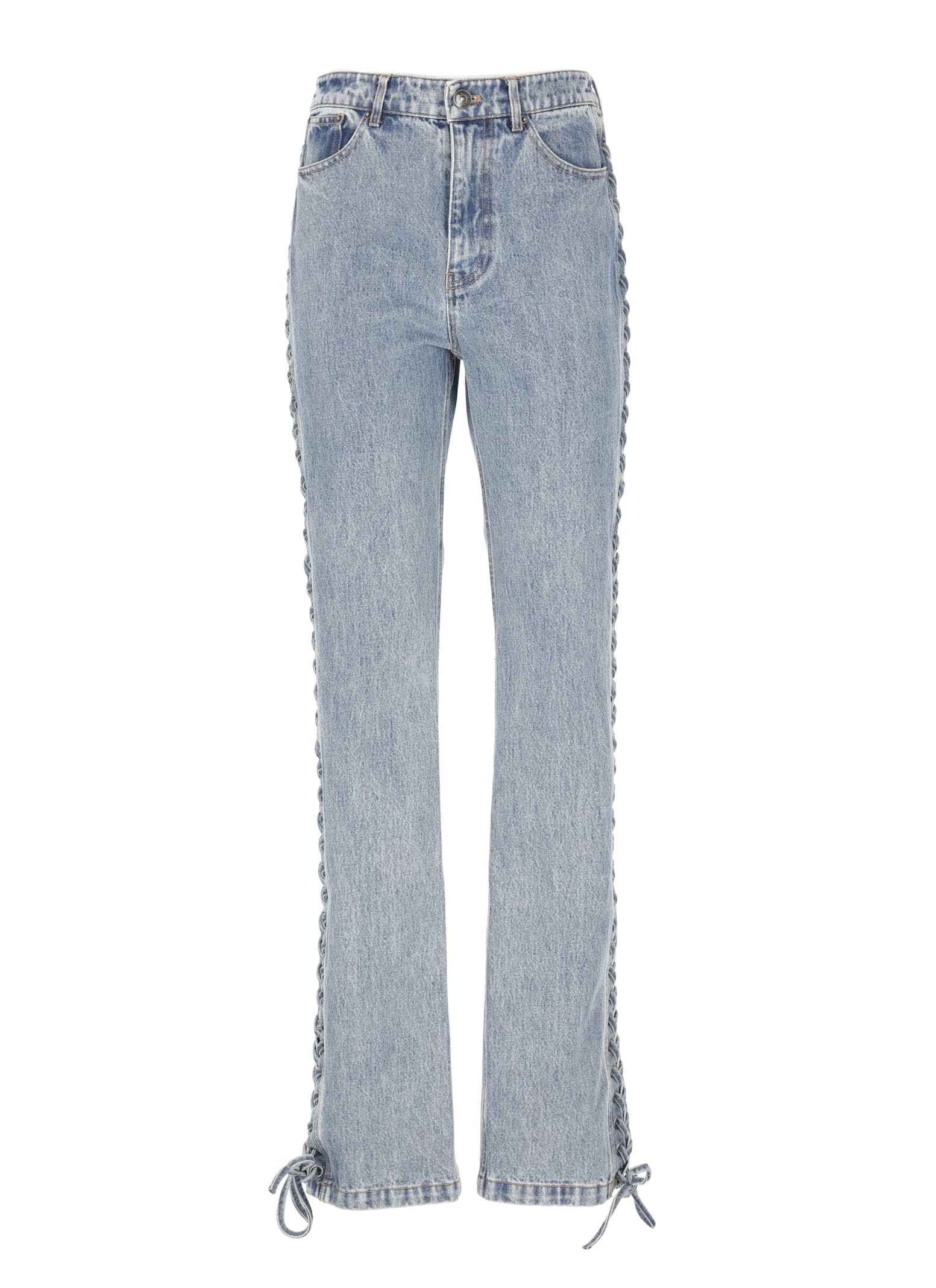 Rotate Birger Christensen Straight Denim Jeans With Side Braided Accents In Blue