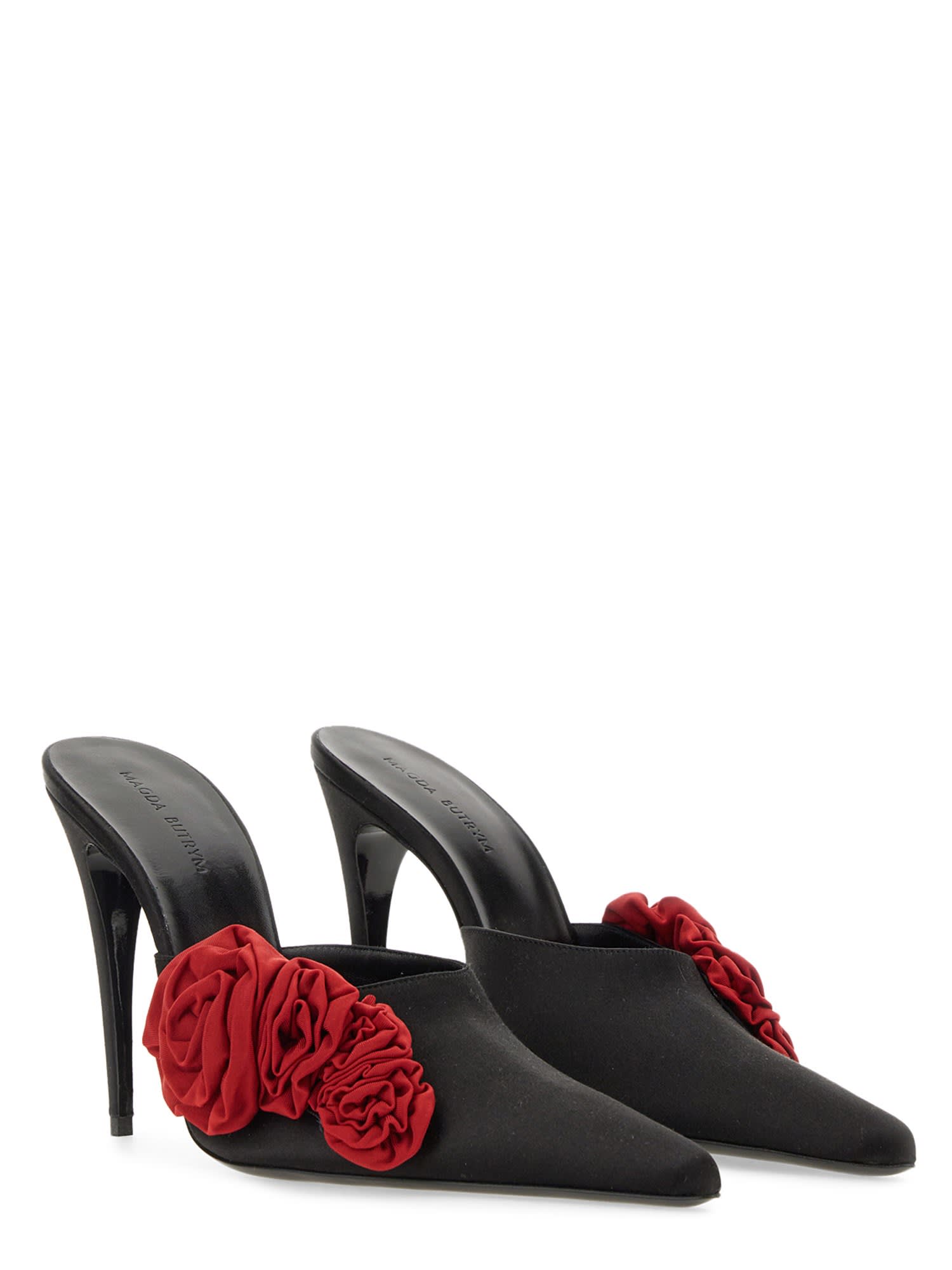 Shop Magda Butrym Pointed Sabot With Flower Application In Black