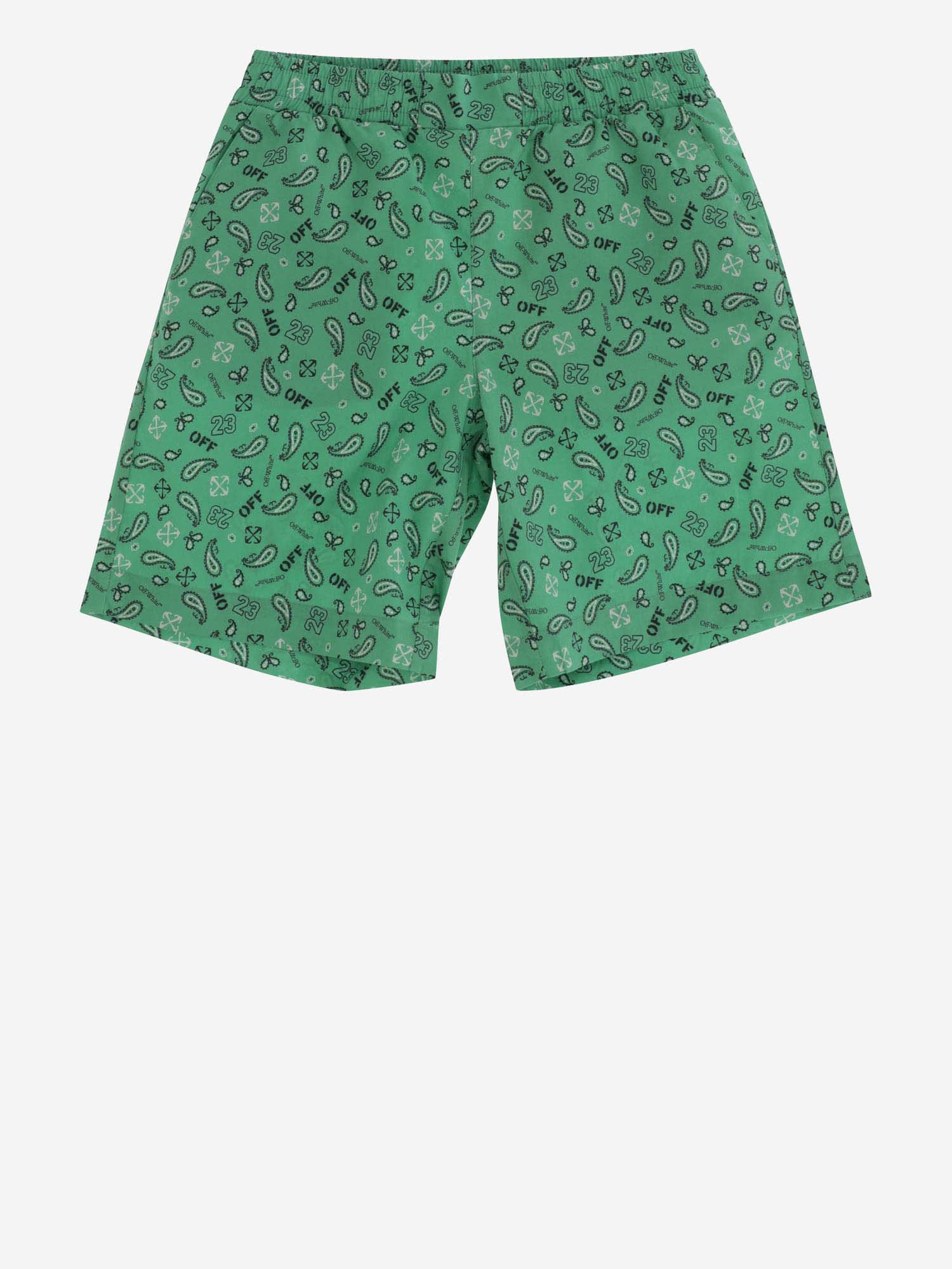 Shop Off-white Cotton Bermuda Shorts In Green