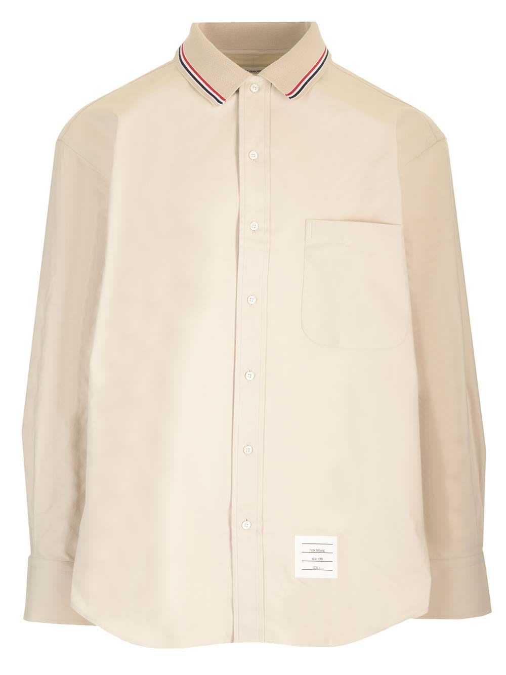 Thom Browne Stripe Cotton Flannel Oversized Shirt Shirts White In White