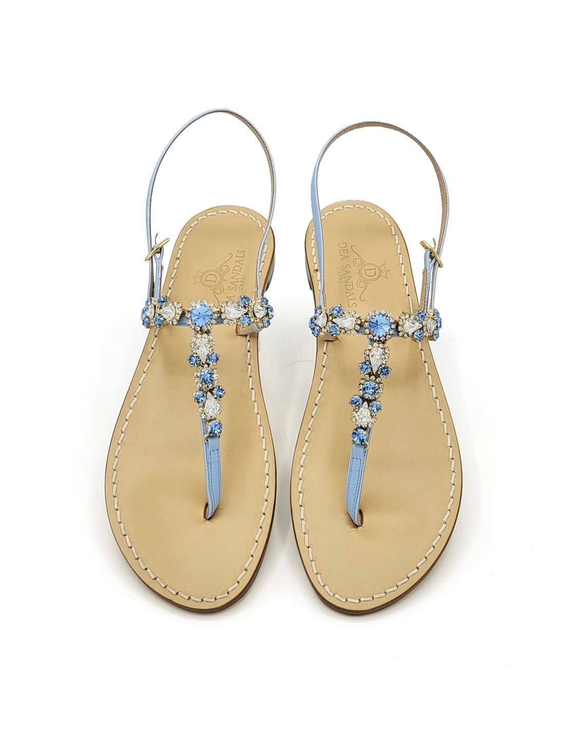 Dea Sandals Queen Light Blue Jewel Sandals In Sky Blue, Crystal