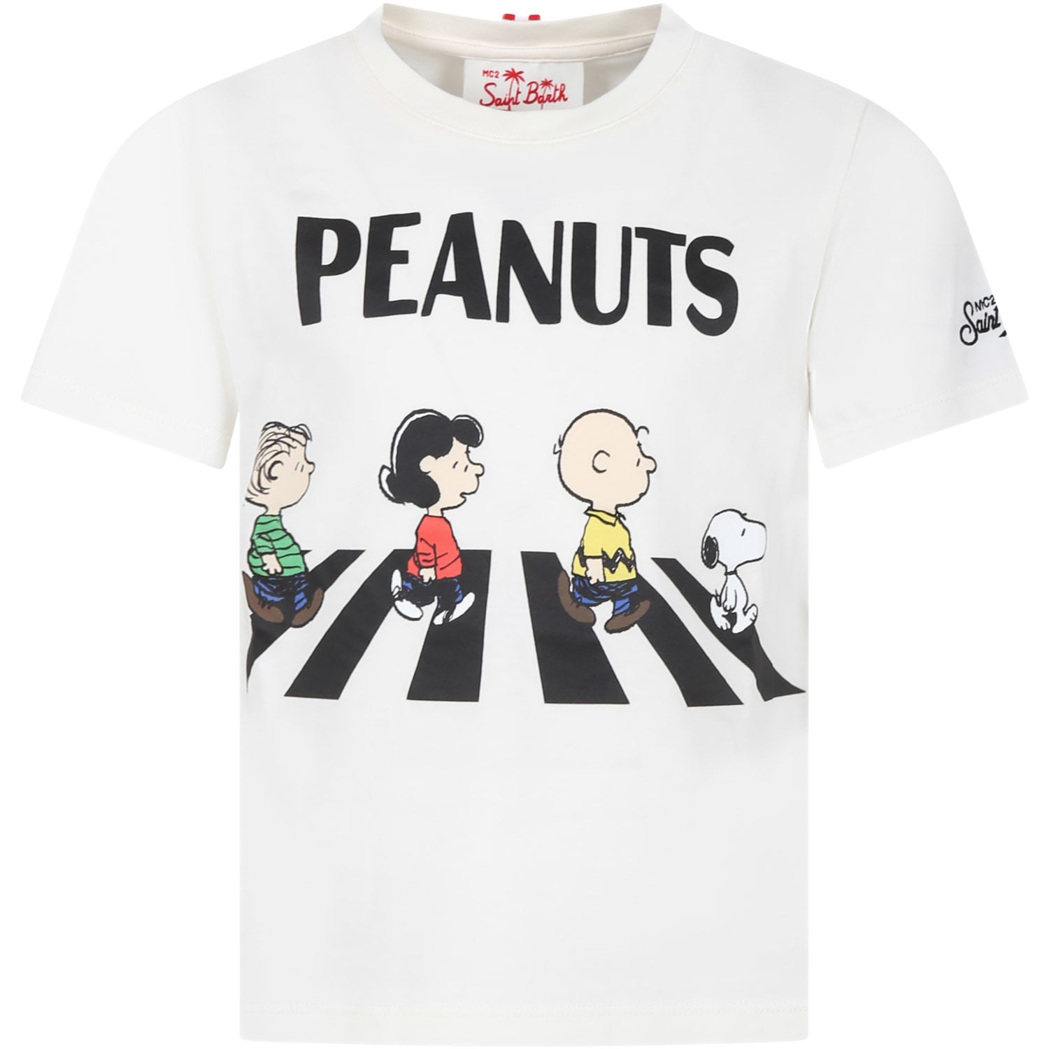 Mc2 Saint Barth Ivory T-shirt For Kids With Peanuts Print