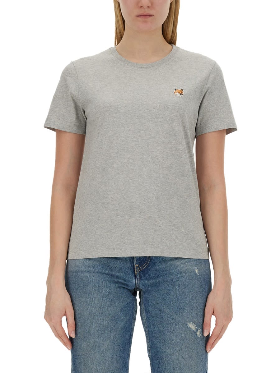 Shop Maison Kitsuné T-shirt With Fox Patch In Grey