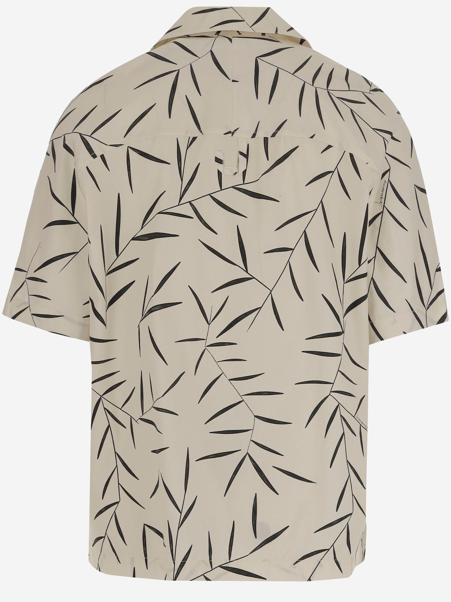 Jacquemus Cotton Poplin Shirt With Foliage Print And Embroidered Logo In Neutral