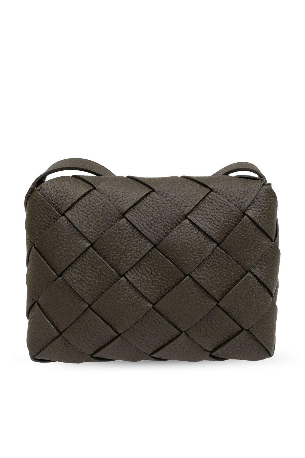 Shop Bottega Veneta Diago Intreccio Crossbody Bag In Kaki Silver