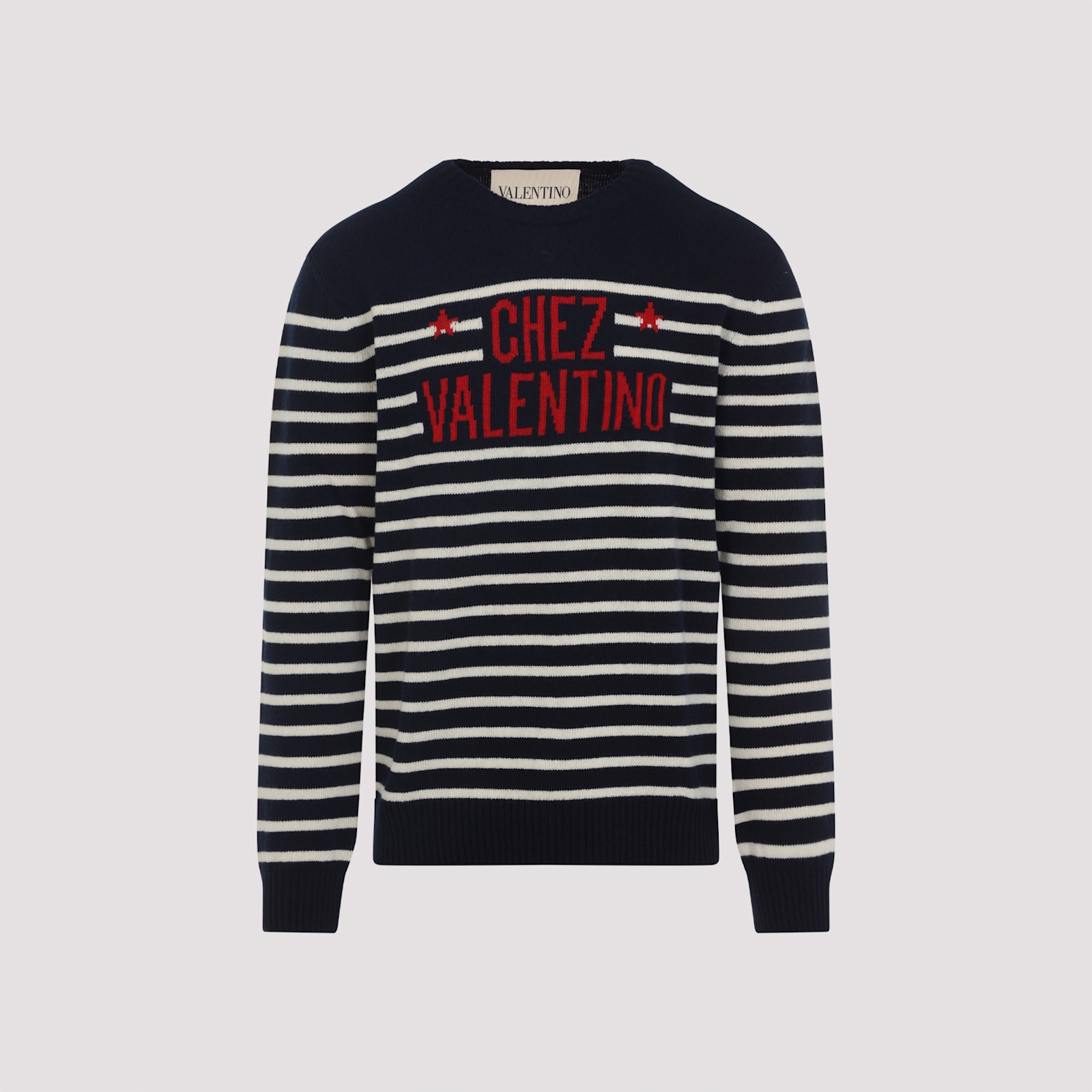 Valentino Garavani Crewneck Sweater With Bold Jacquard Motif In Blue