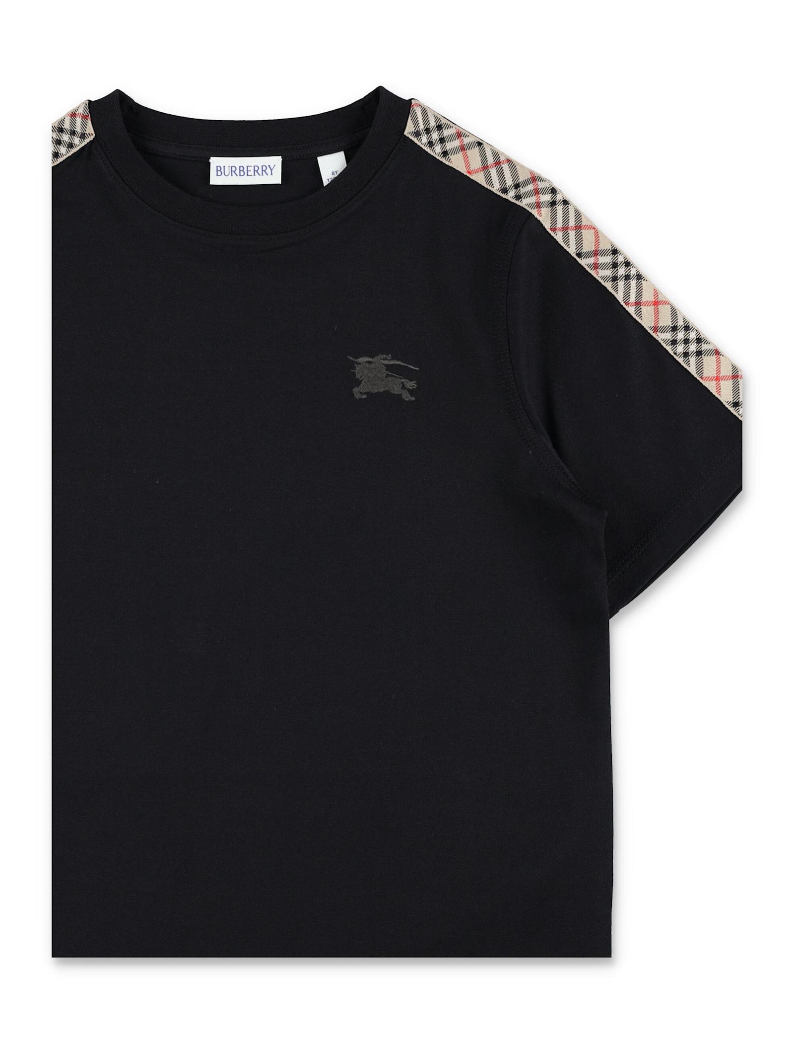 Burberry Boy's Cedar Check Tape Short-sleeve T-shirt In Black