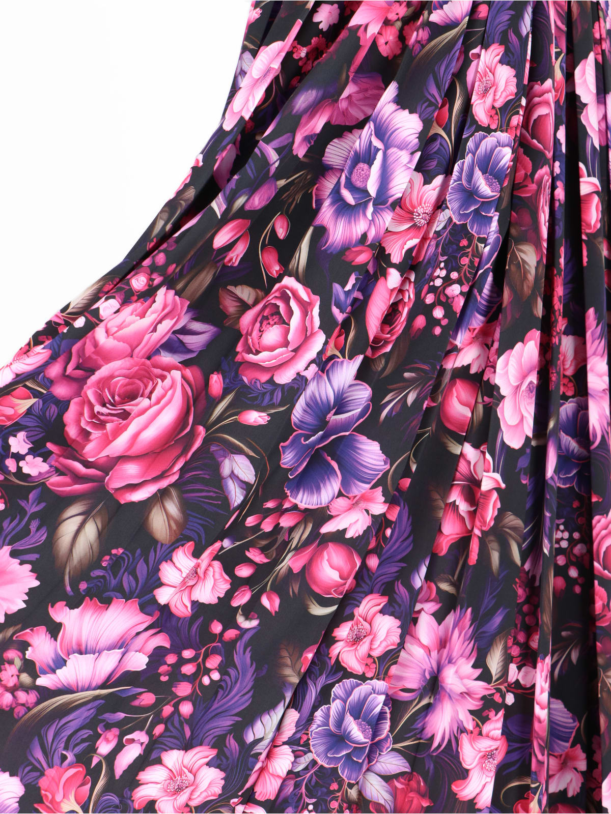 Balenciaga Pleated Floral Print Maxi Skirt In Purple