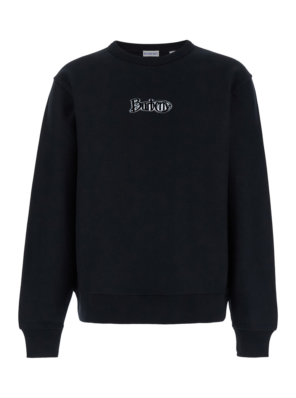 Shop Burberry Black Crewneck Sweatshirt With Logo In Cotton Man