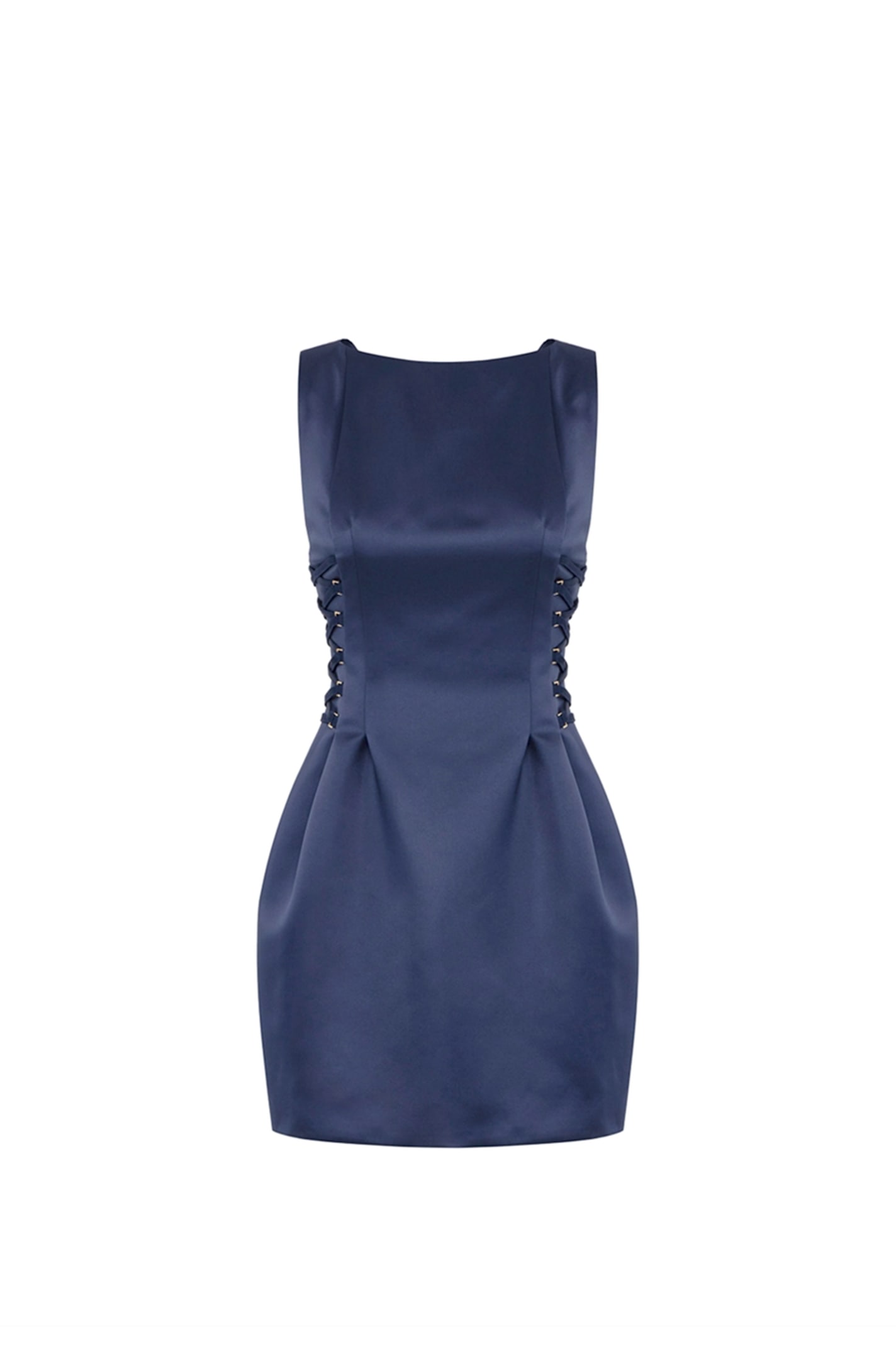 Elisabetta Franchi Duchess Dress With Boat Neckline And Laces In Blue