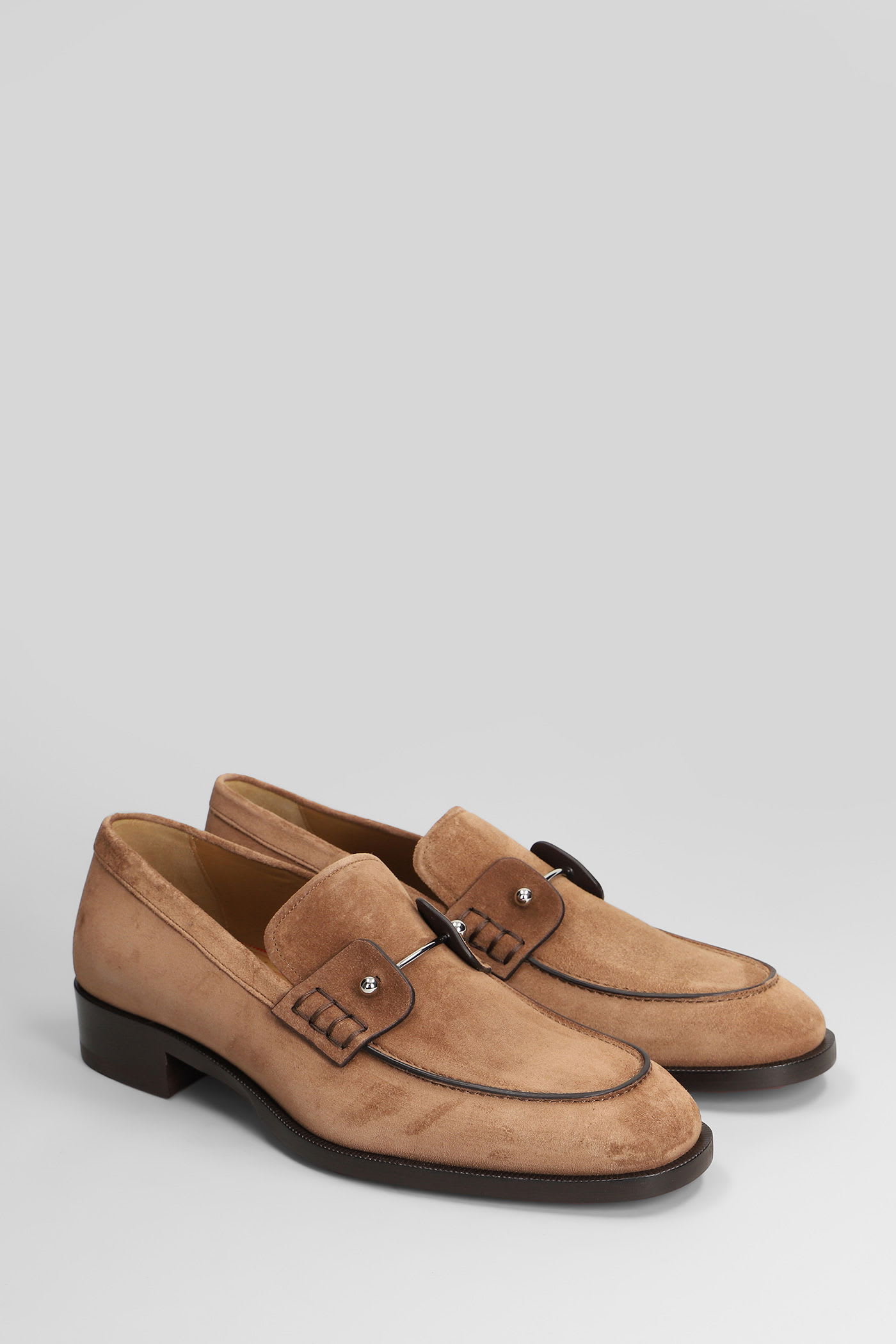 Christian Louboutin Chambelimoc Embellished Suede Loafers In Brown