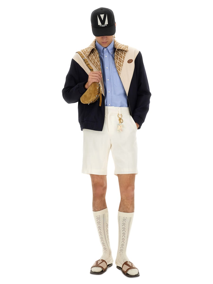 Valentino Wool And Cotton Jacket With Chevron Pattern In Blue