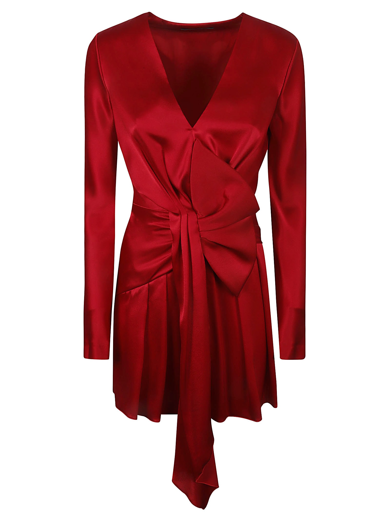 Shop Alberta Ferretti Bow Detail V-neck Dress In Red