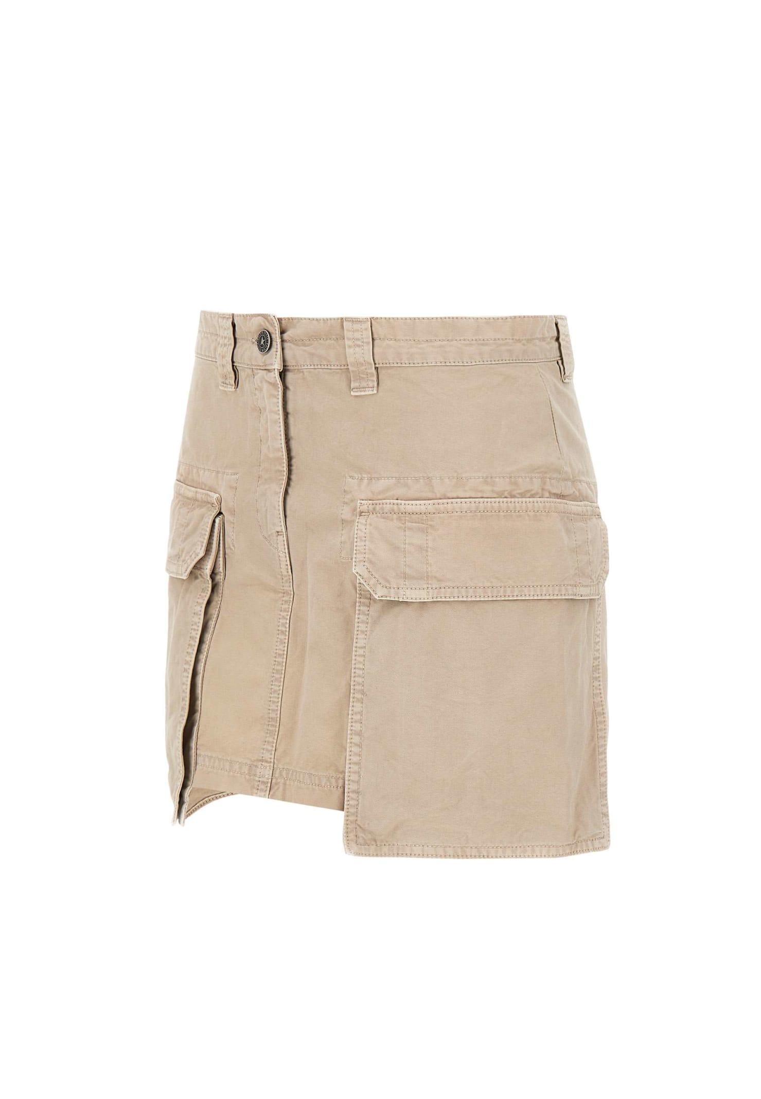 Shop Golden Goose Worker Cotton Mini Skirt In Beige