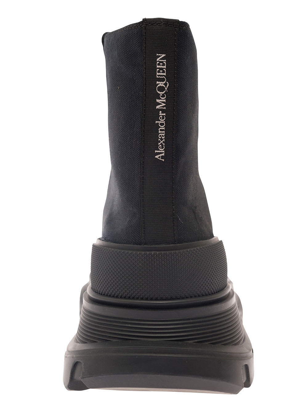 Shop Alexander Mcqueen Trade Slick Black Lace-up Boots With Thread Sole In Canvas Man