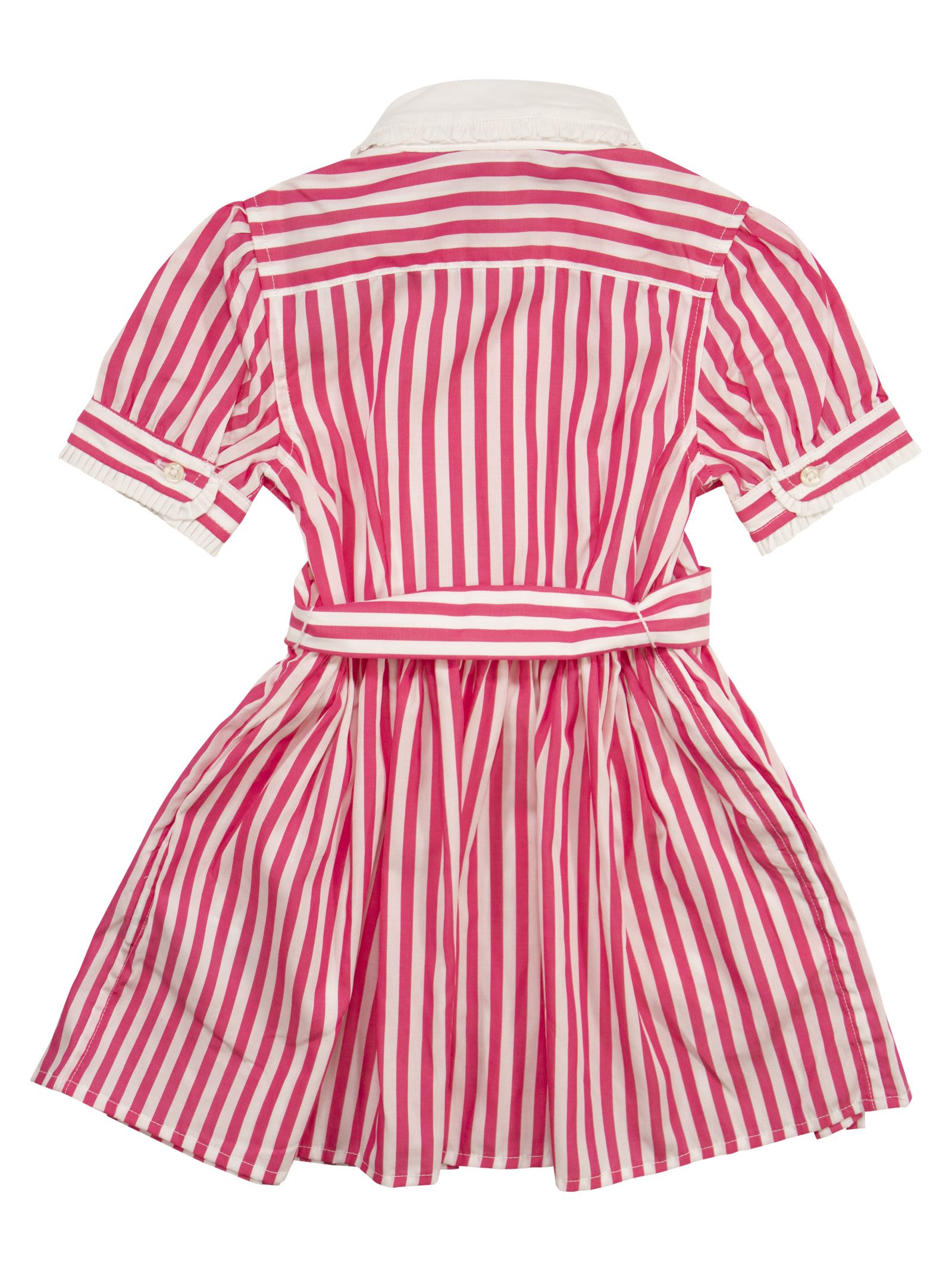 Shop Polo Ralph Lauren Striped Cotton Chemisier With Belt In Pink/white