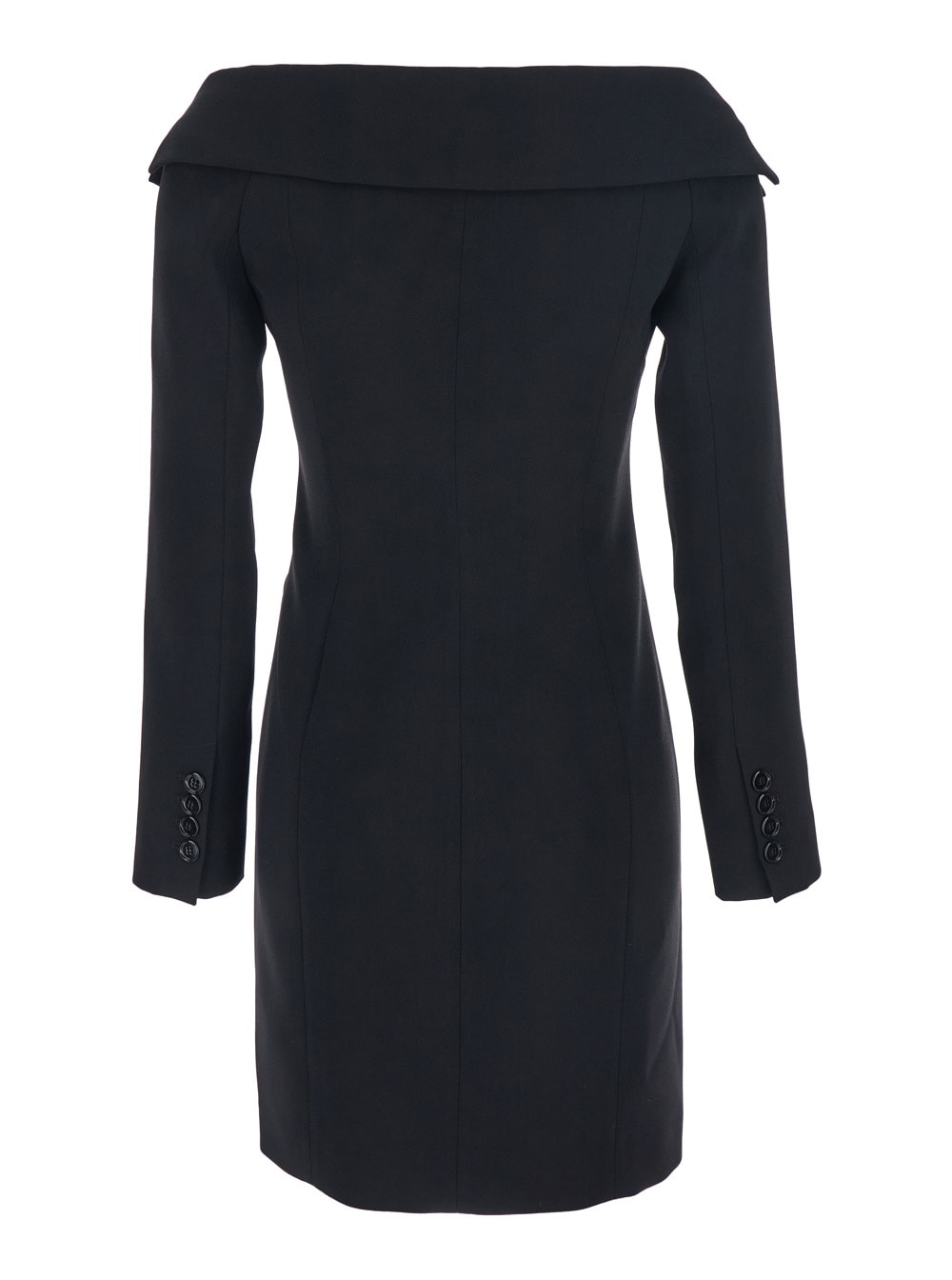 Pinko Black Dress With Front Neckline And Bare Shoulders In Fabric Woman In Black