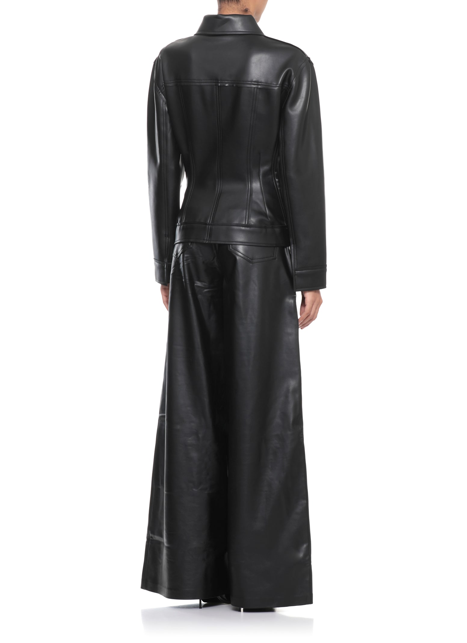 Norma Kamali Fitted Synthetic Leather Long Sleeve Jacket In Black