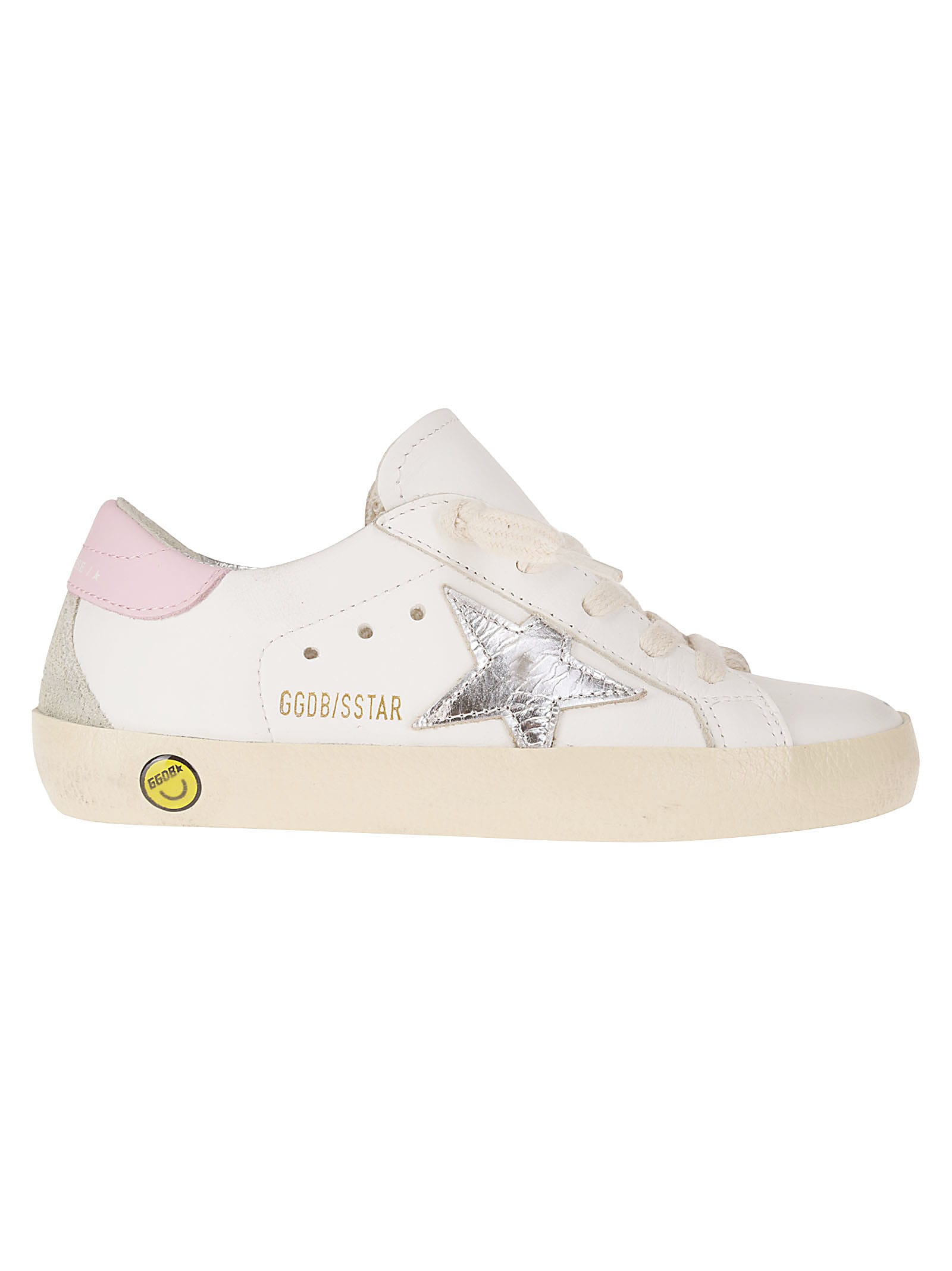 Golden Goose Kids' Super-star Leather Upper And Heel Laminated Sta In White/silver/ice/orchid Pink