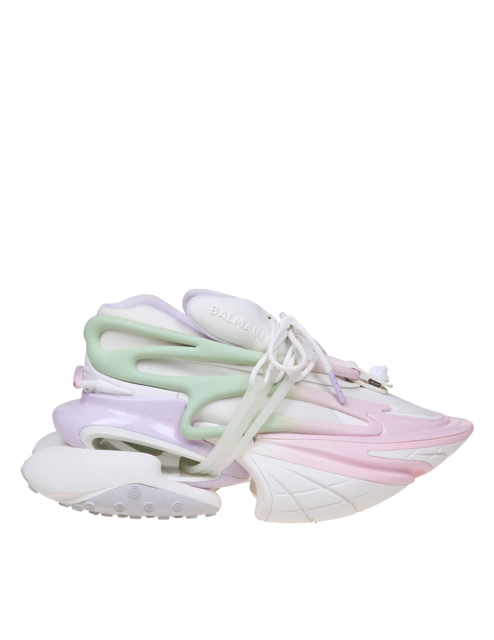 Shop Balmain Unicorn Sneakers In Multicolored Neoprene And Leather In White