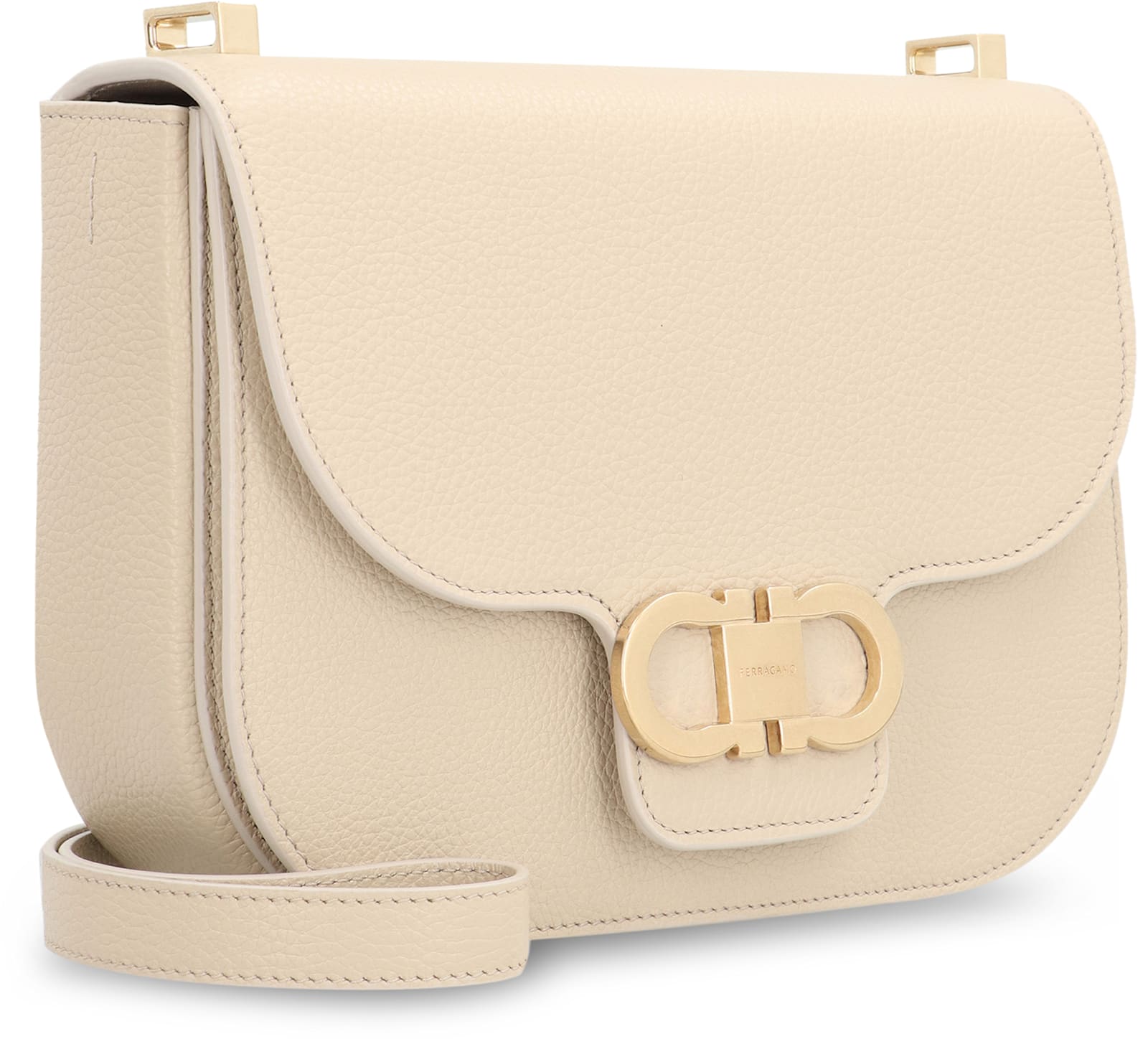 Ferragamo Double Gancini Cross Body Flap Bag In Sand