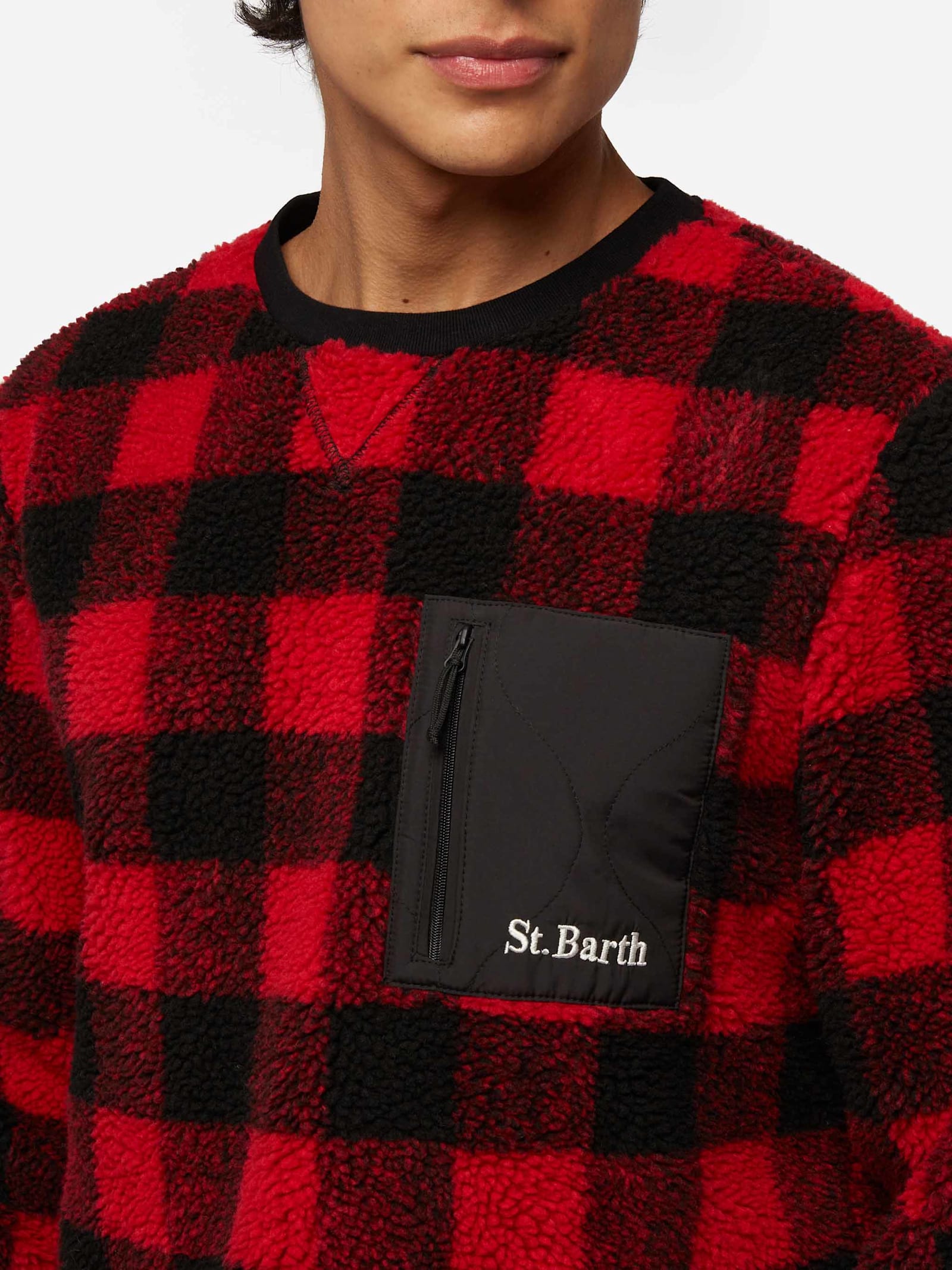 Mc2 Saint Barth Teddy-fleece Sweatshirt Oak With Check Print
