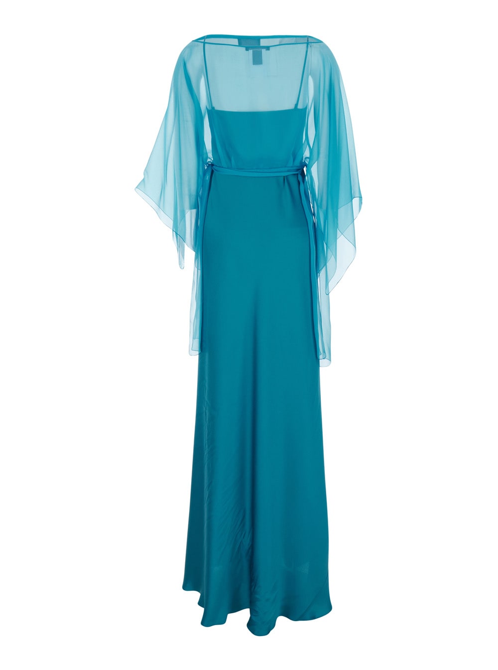 Alberta Ferretti Blue Long Dress With Layered Design And Upper Cape In Silk Blend Woman In Blu