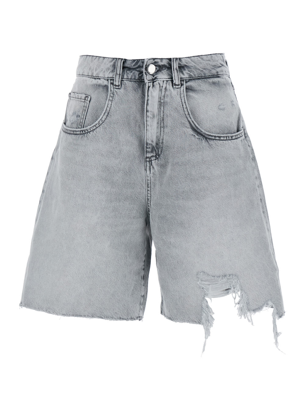 ICON DENIM LEA GREY BERMUDA PANTS WITH FRONT RIPPED DETAILS AND LOGO PATCH ON THE REAR IN DENIM WOMAN 