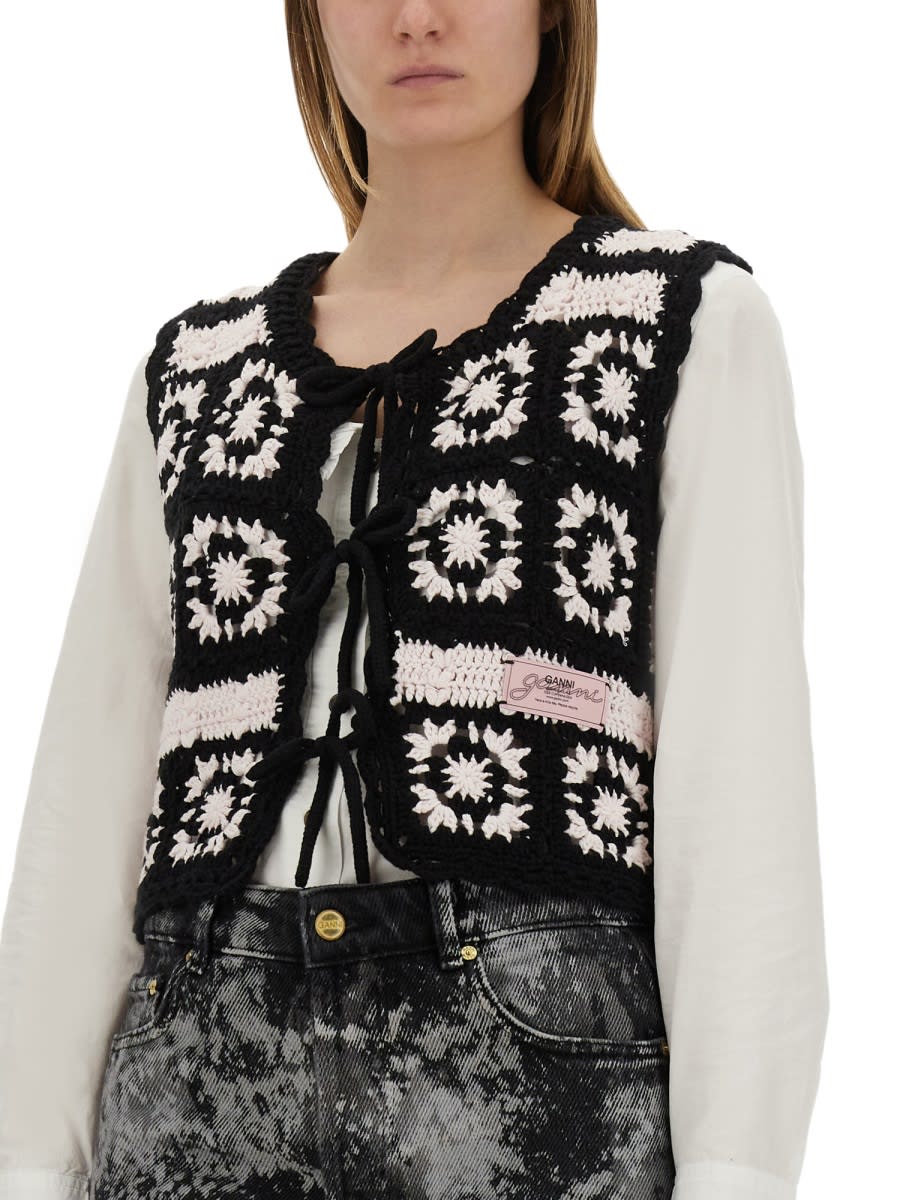 Ganni Women Crochet Knit Vest In Multicolour