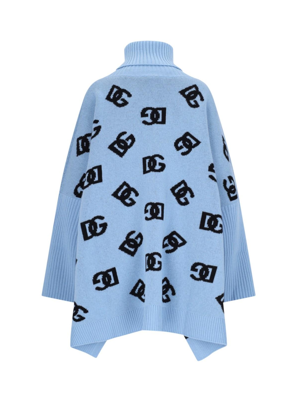 Shop Dolce & Gabbana High Neck Poncho Dg In Light Blue