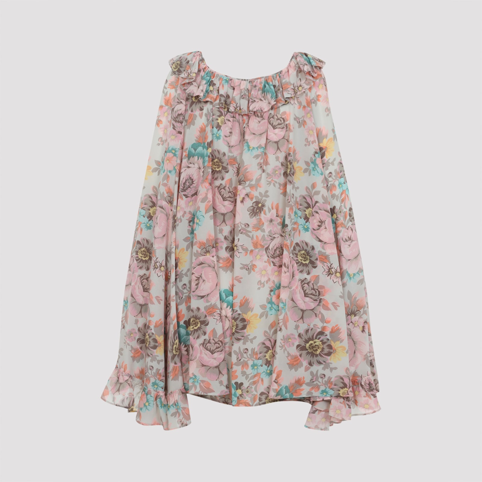 Chloé Bouquet-printed Organic Silk Crepe De Chine Mini Cape Dress In Multi