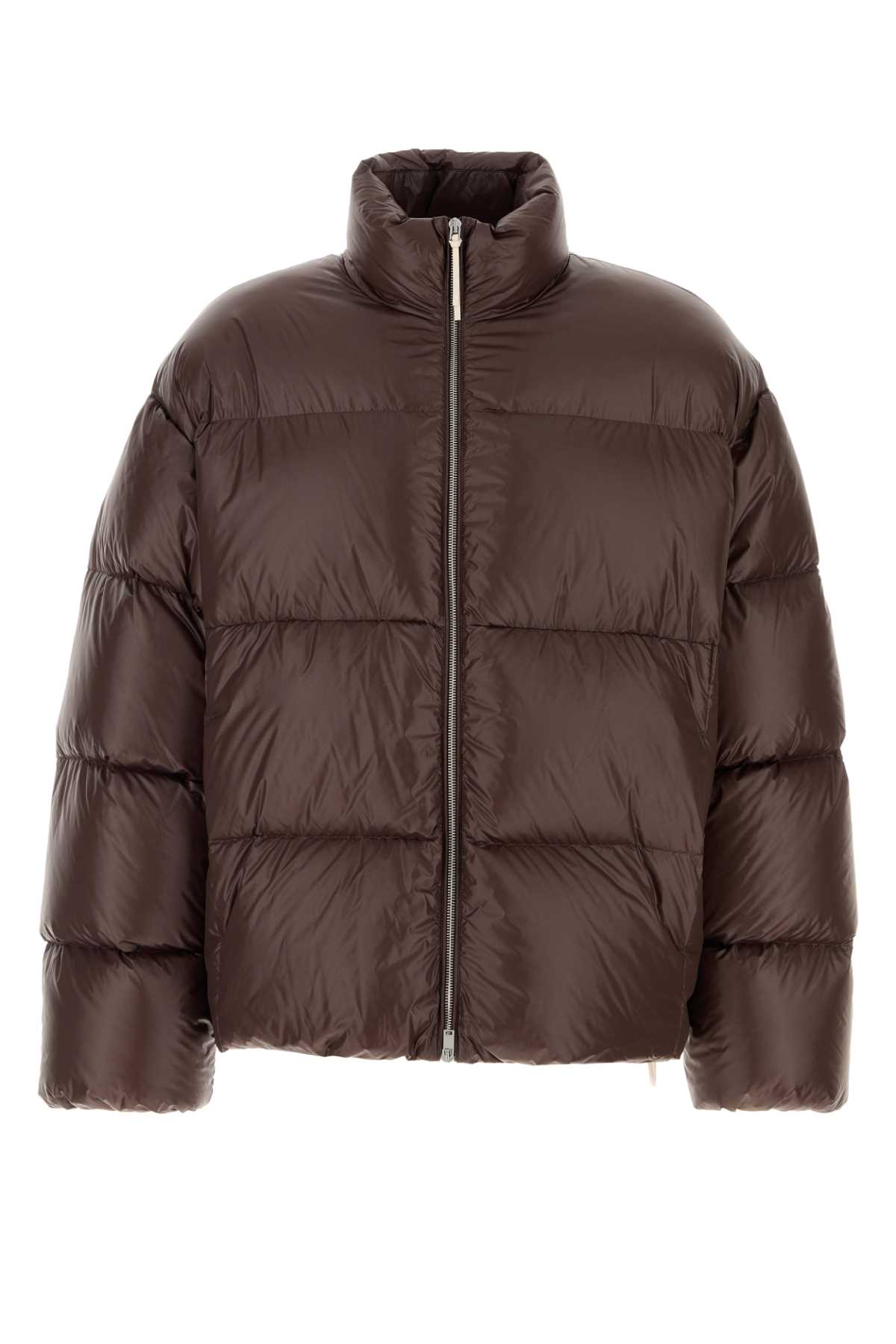Jil Sander Nylon Down Puffer Jacket With High Collar In Brown