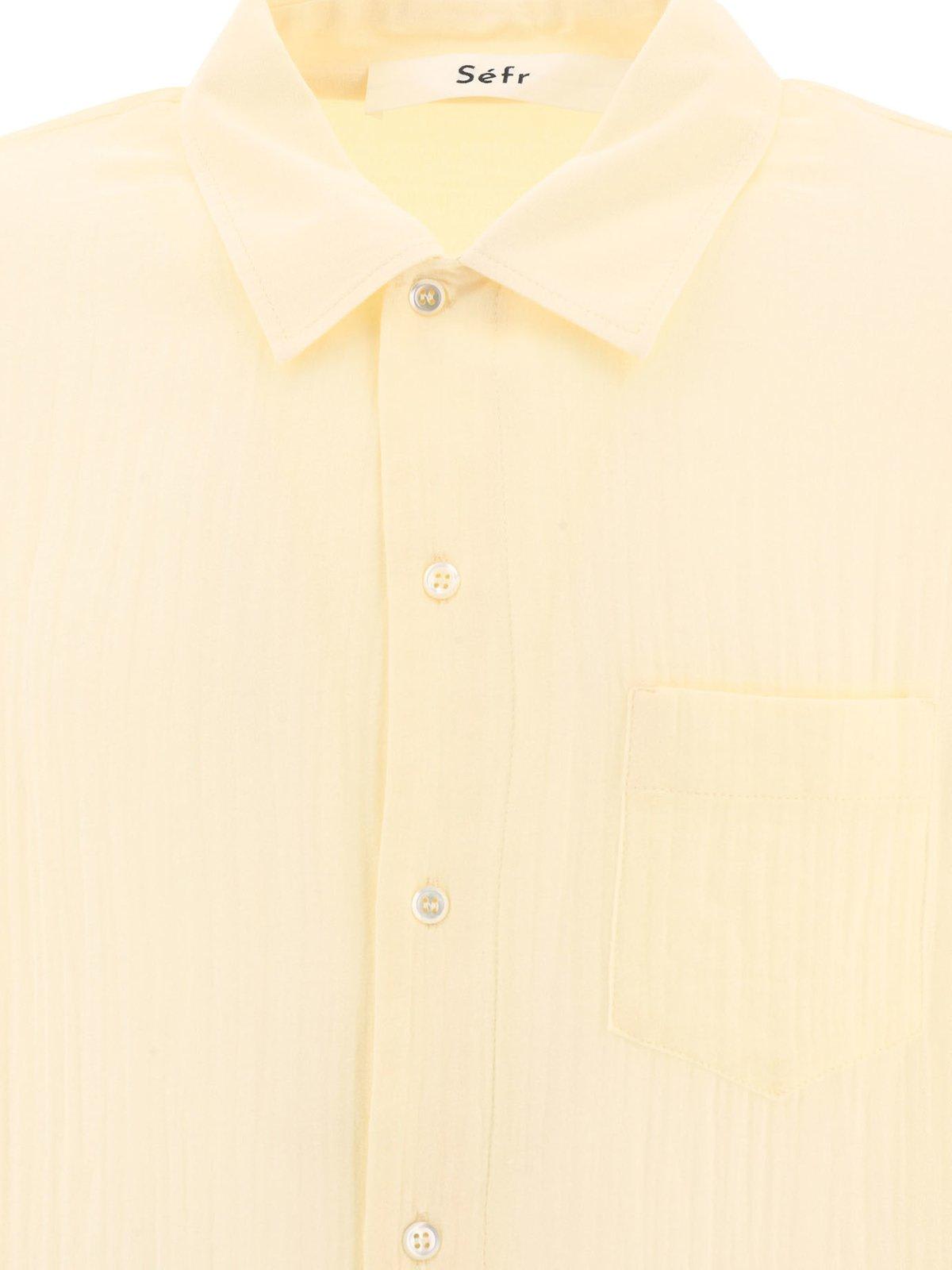 Shop Séfr Long Sleeved Buttoned Shirt In Vanilla White