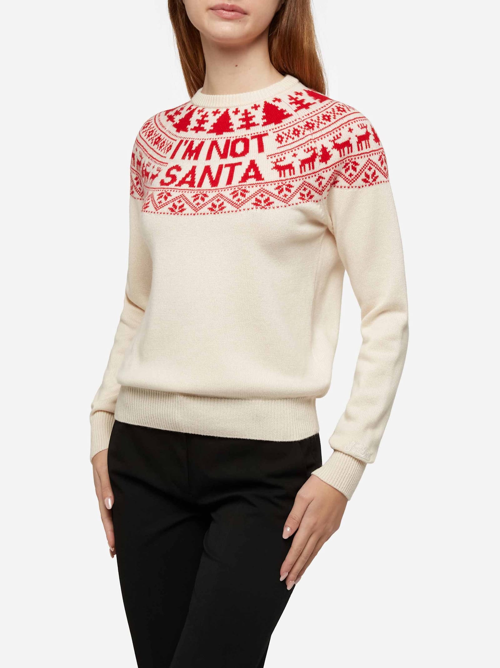 White Sweater New Queen With Im Not Santa Jacquard