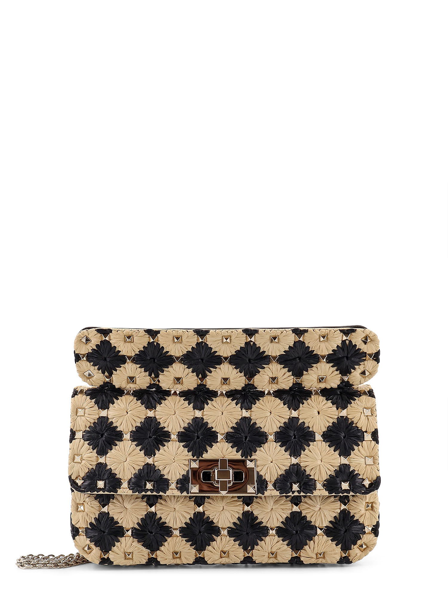 Valentino Garavani Rockstud Embroidered Rafia Shoulder Bag