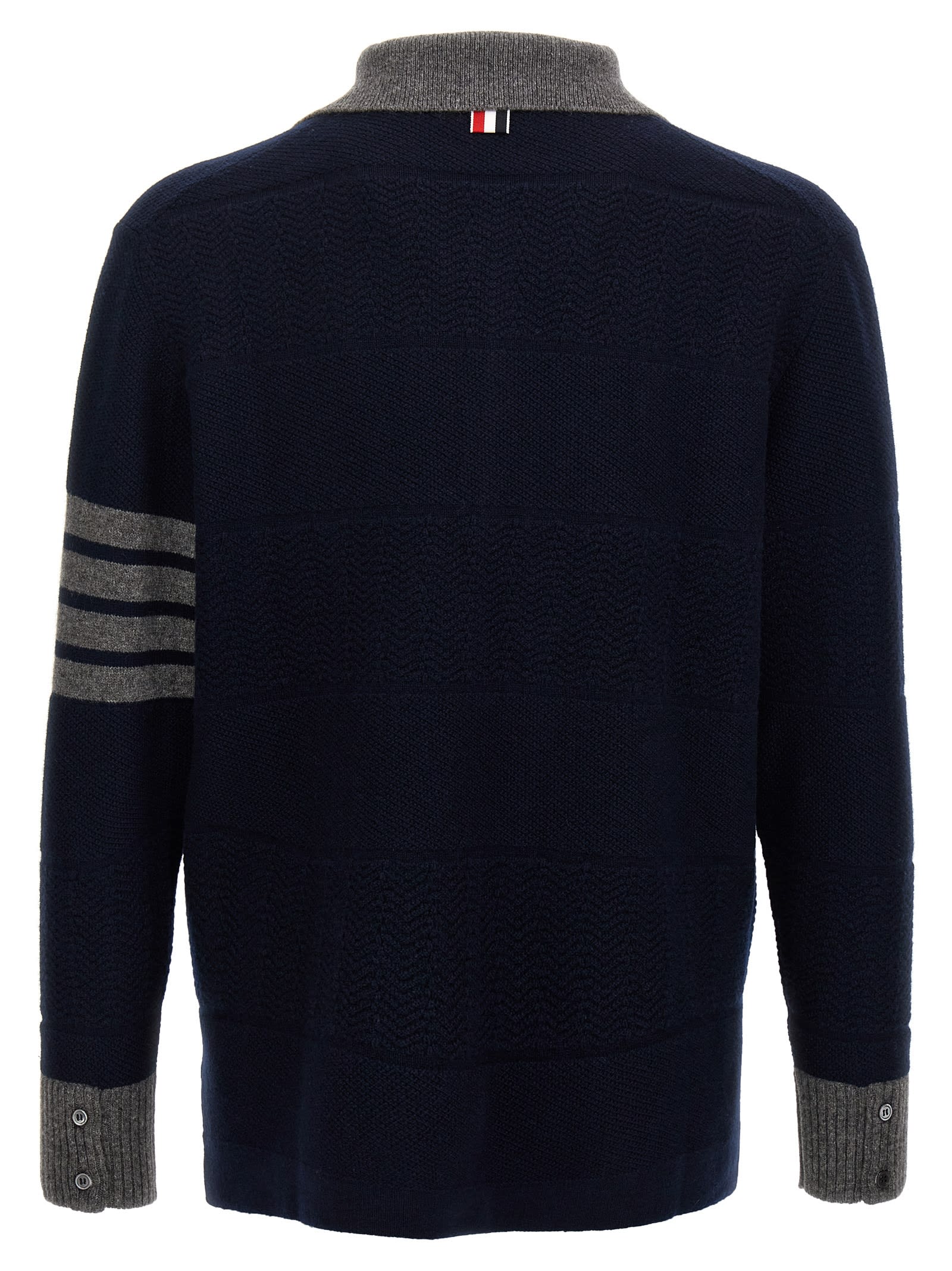 Shop Thom Browne Textured Rugby Stripe Sweater In Blue