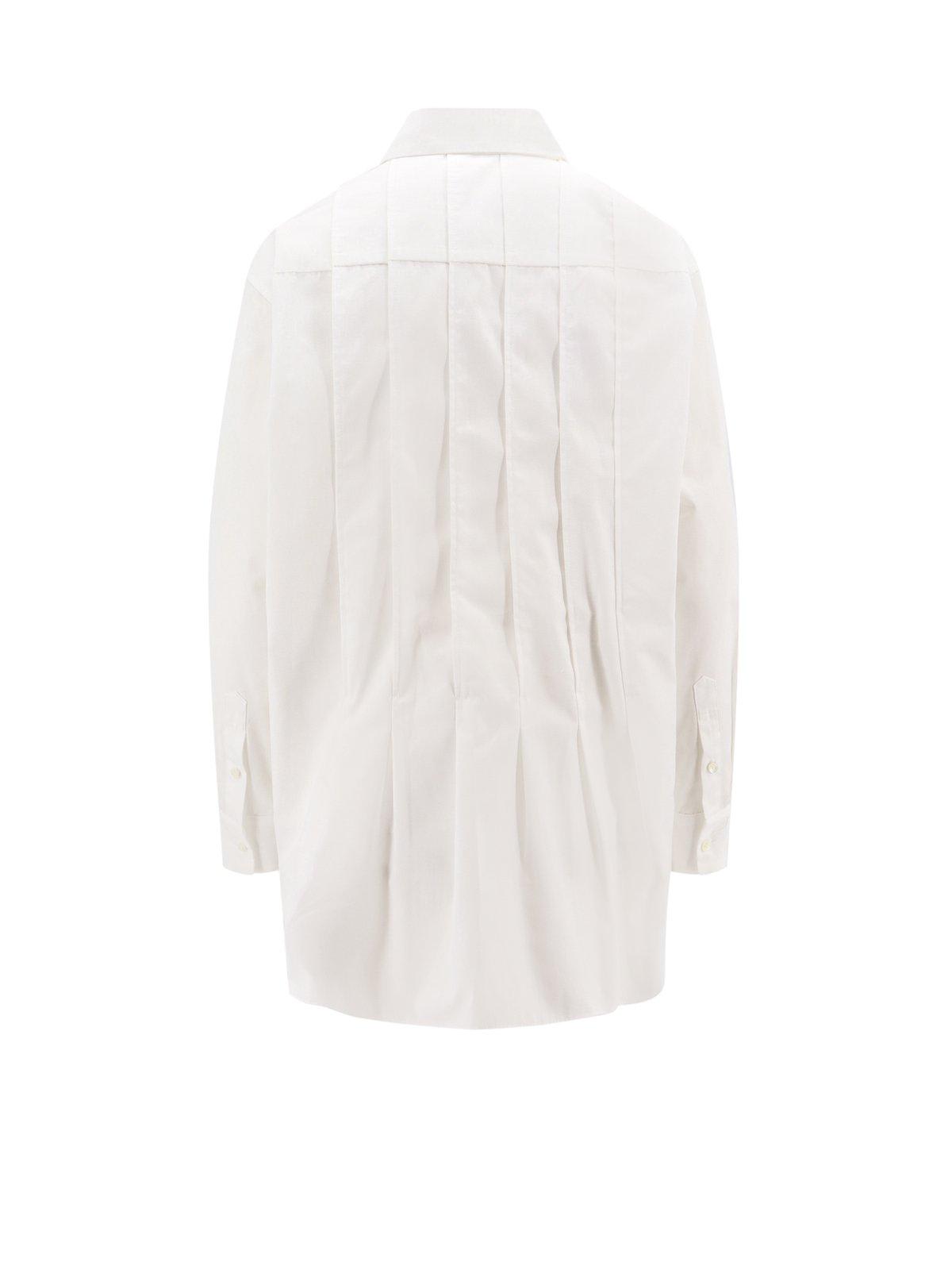 Shop Sacai Collared Pleated Long-sleeved Shirt In Bianco
