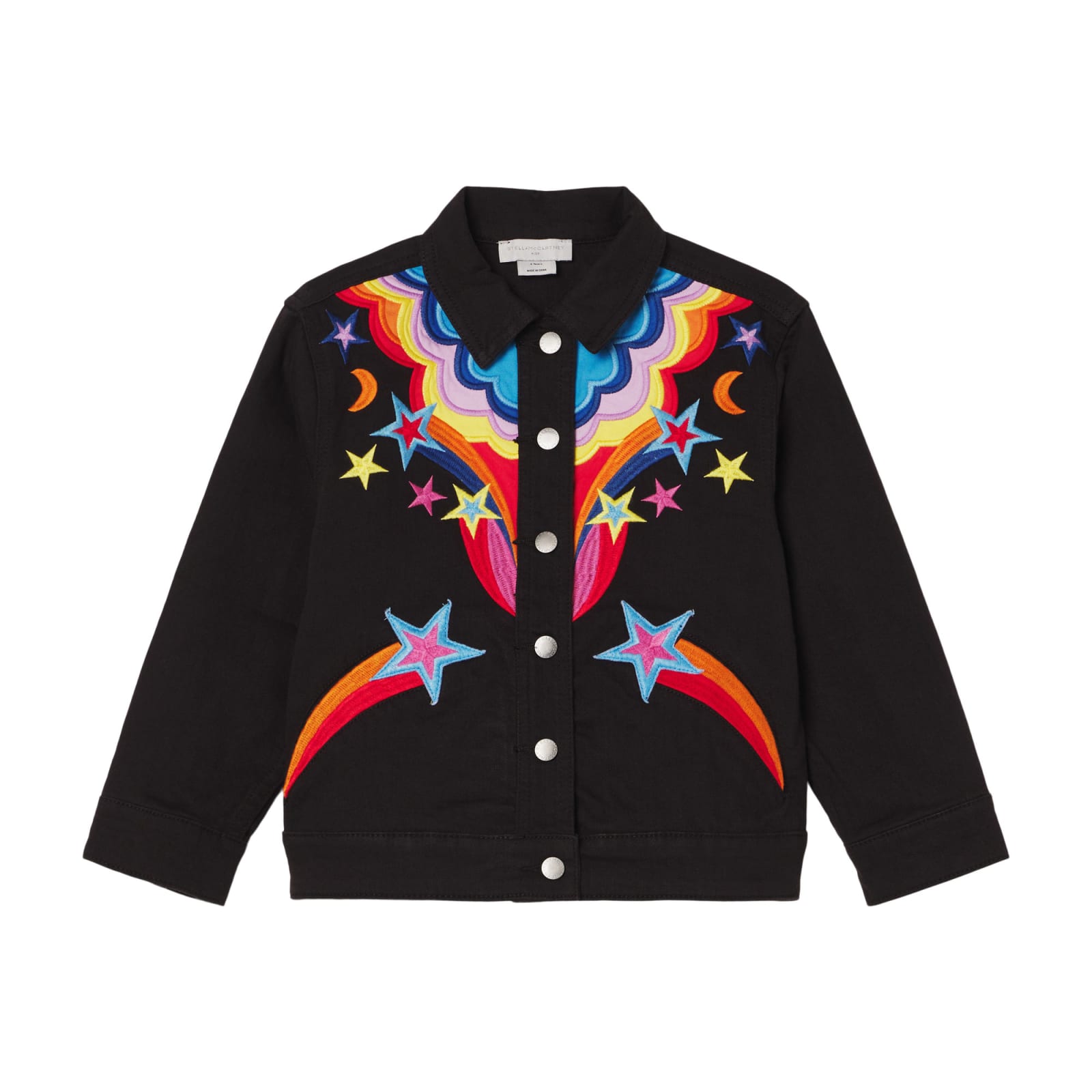 STELLA MCCARTNEY KIDS JACKET IN BLACK DENIM WITH EMBROIDERY FRONT AND BACK