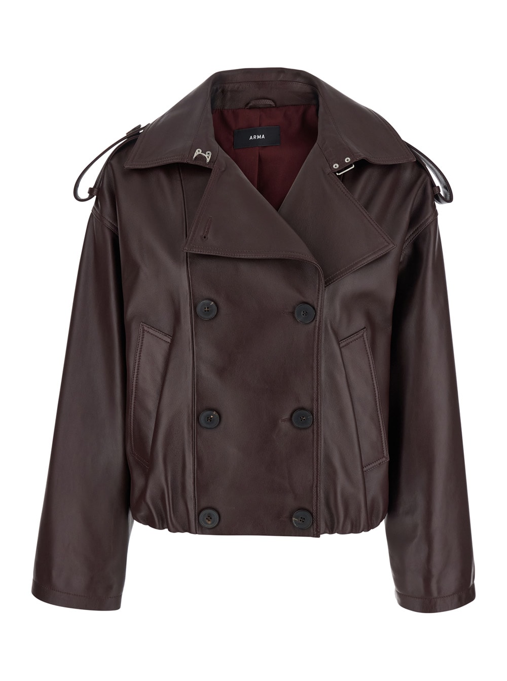 rima Bordeaux Double Breasted Jacket In Leather Woman