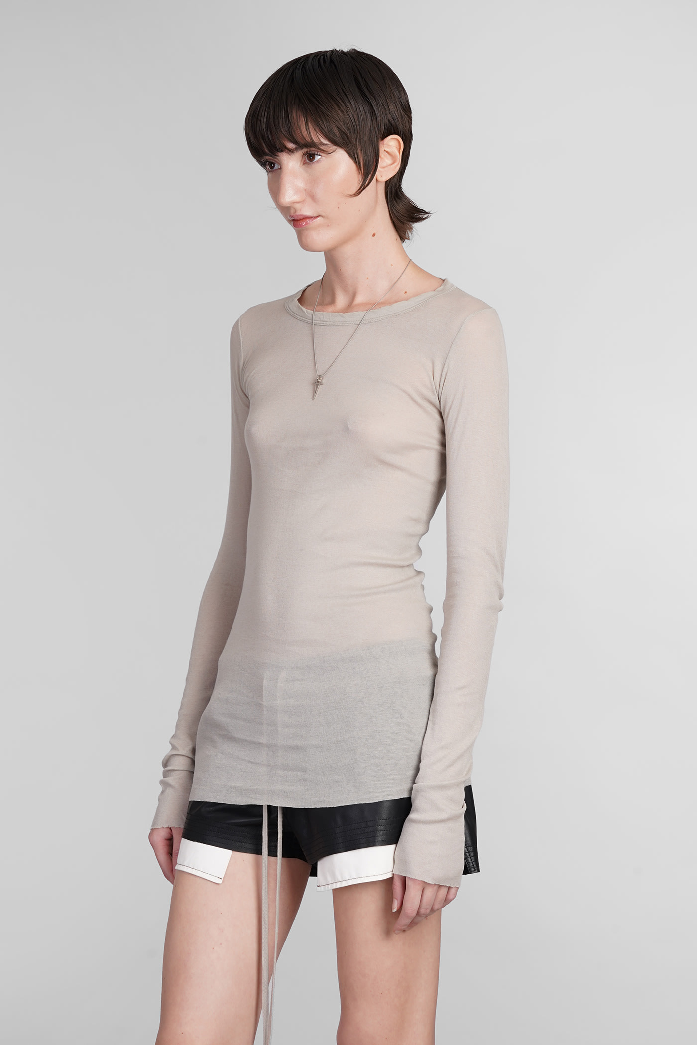 Shop Rick Owens Rib Ls T Topwear In Grey Cotton