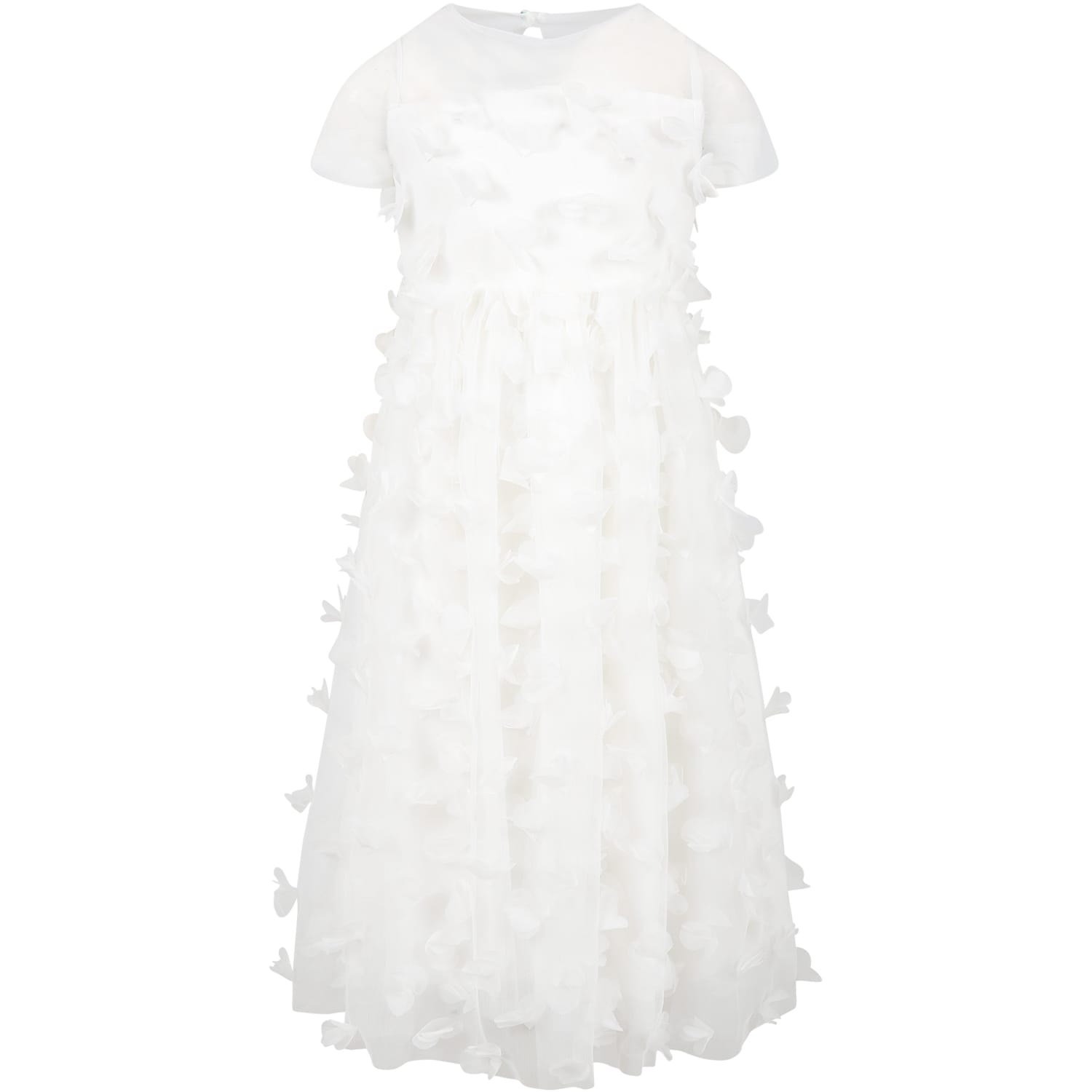 Shop Simonetta White Dress For Girl With Tulle Applications
