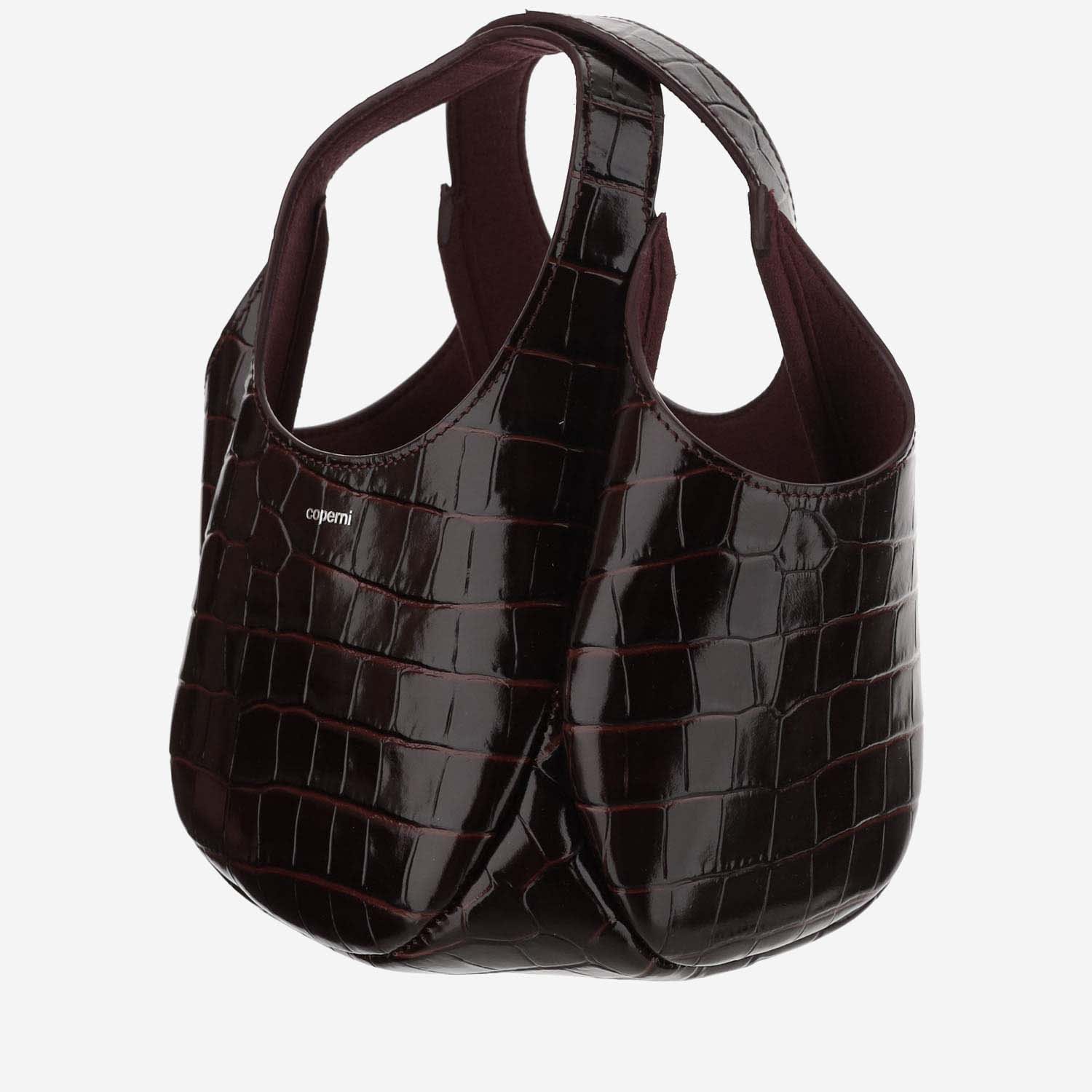 Shop Coperni B-buzz Mini Shoulder Bag With Crocodile Effect In Brown