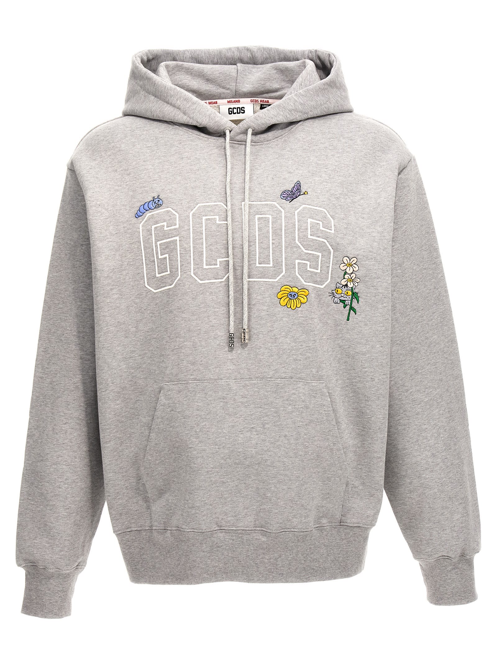 Shop Gcds Embroidery Hoodie In Grey