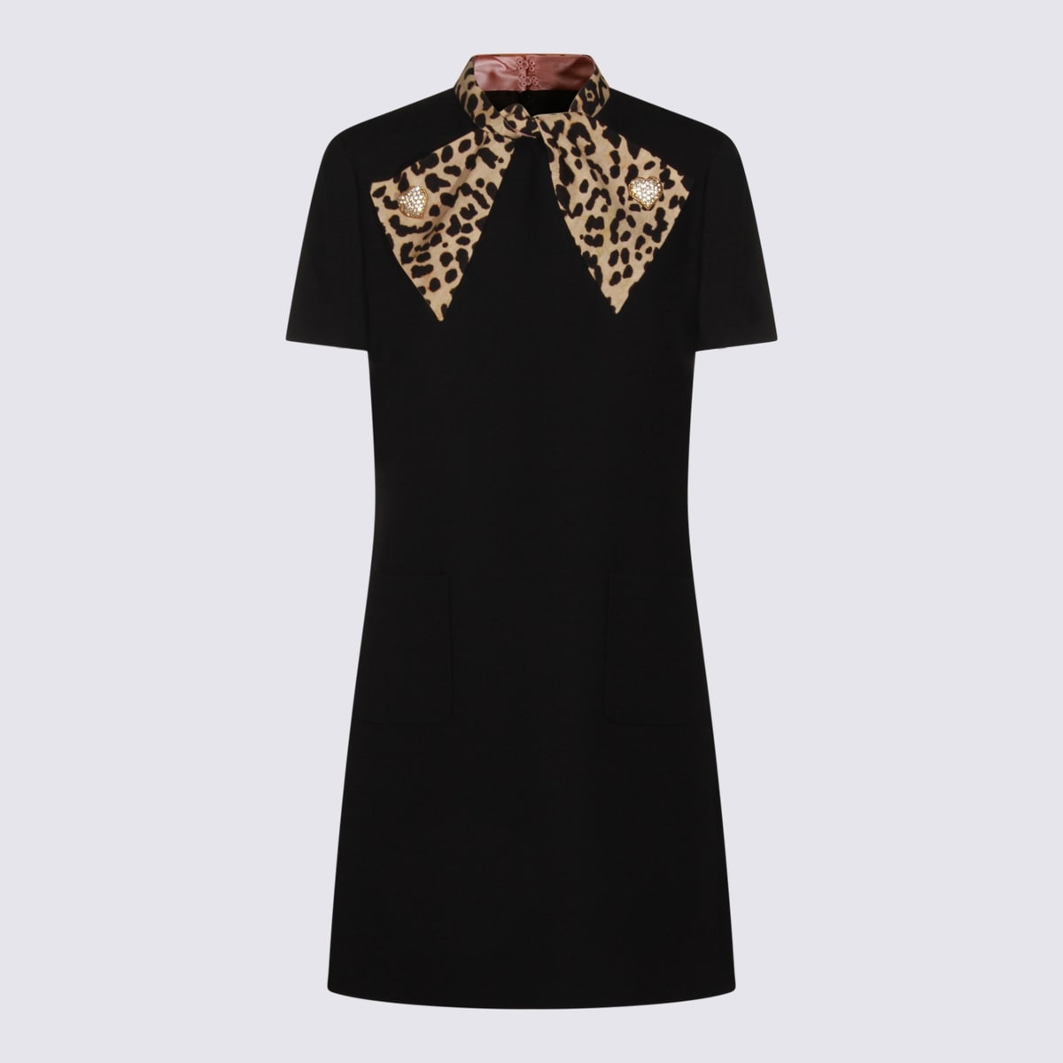 Valentino Embellished Pussy-bow Wool And Silk-blend Crepe Mini Dress In Black