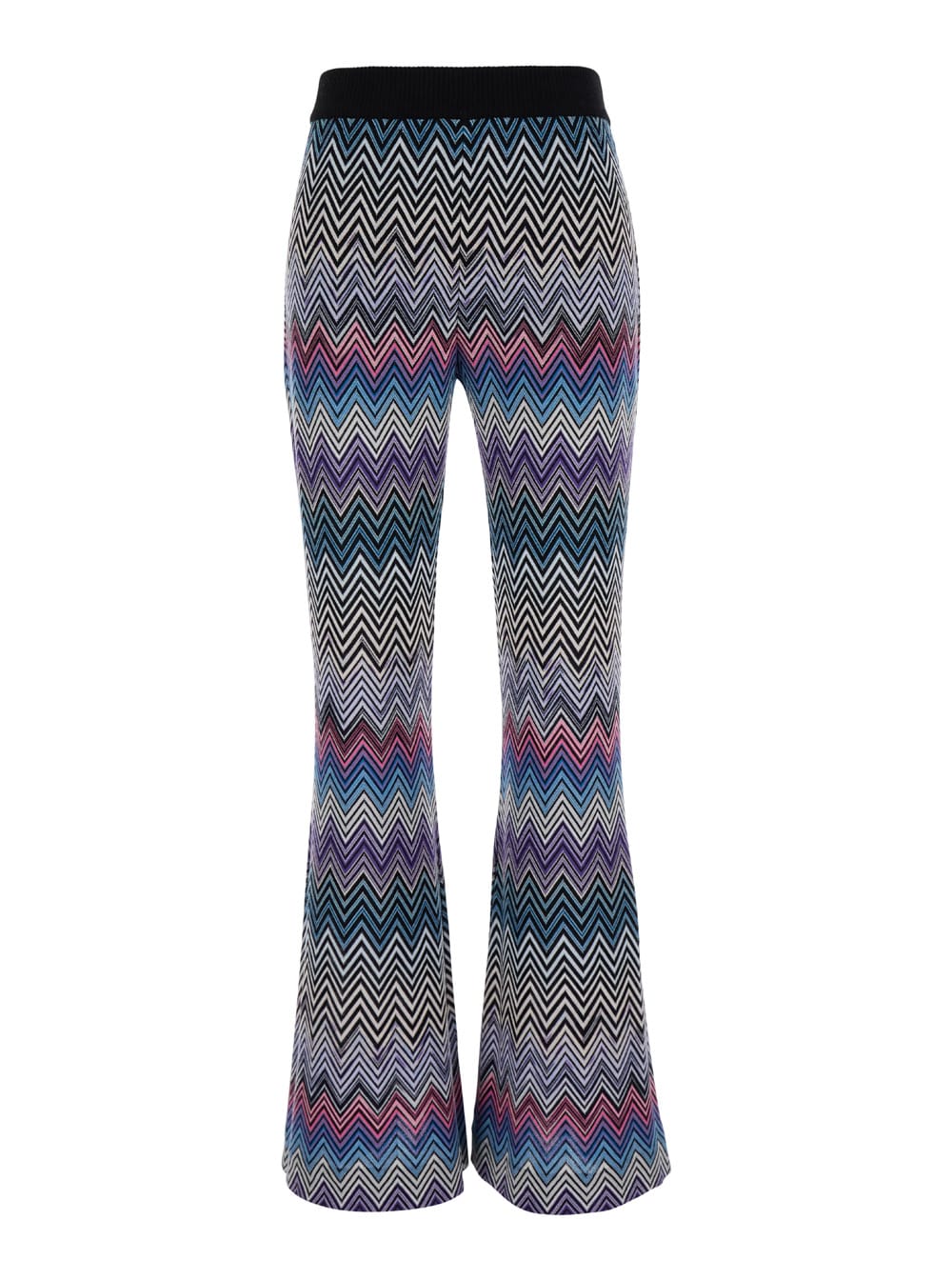 Multicolor Flared Pants With Zigzag Motif In Wool Woman