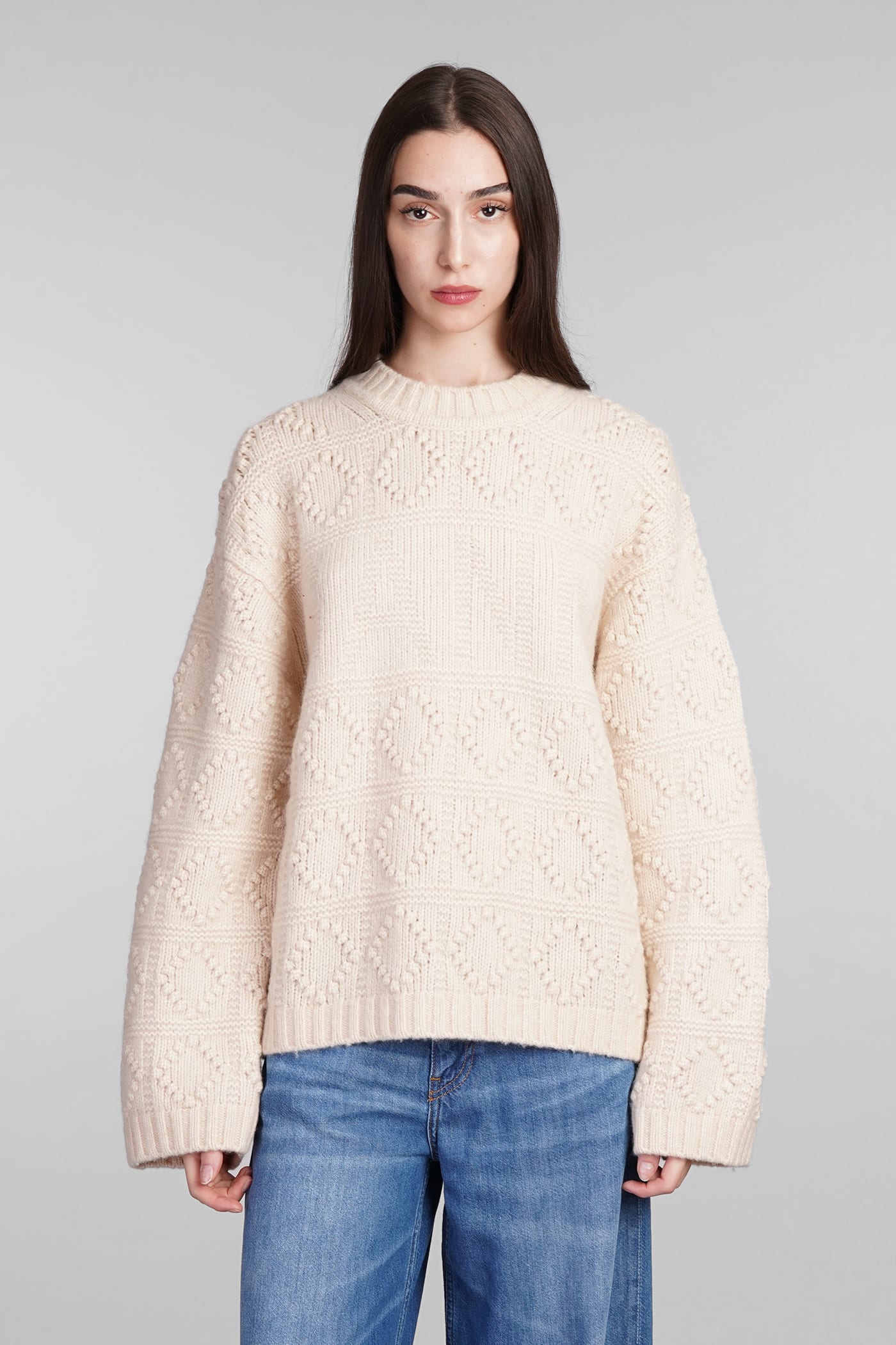 GANNI KNITWEAR IN BEIGE WOOL 