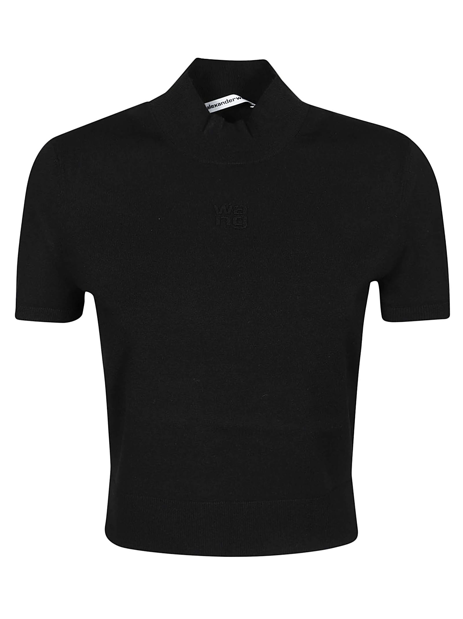 Shop Alexander Wang T Embossed Logo Short Sleeve Mock Neck Top In Black