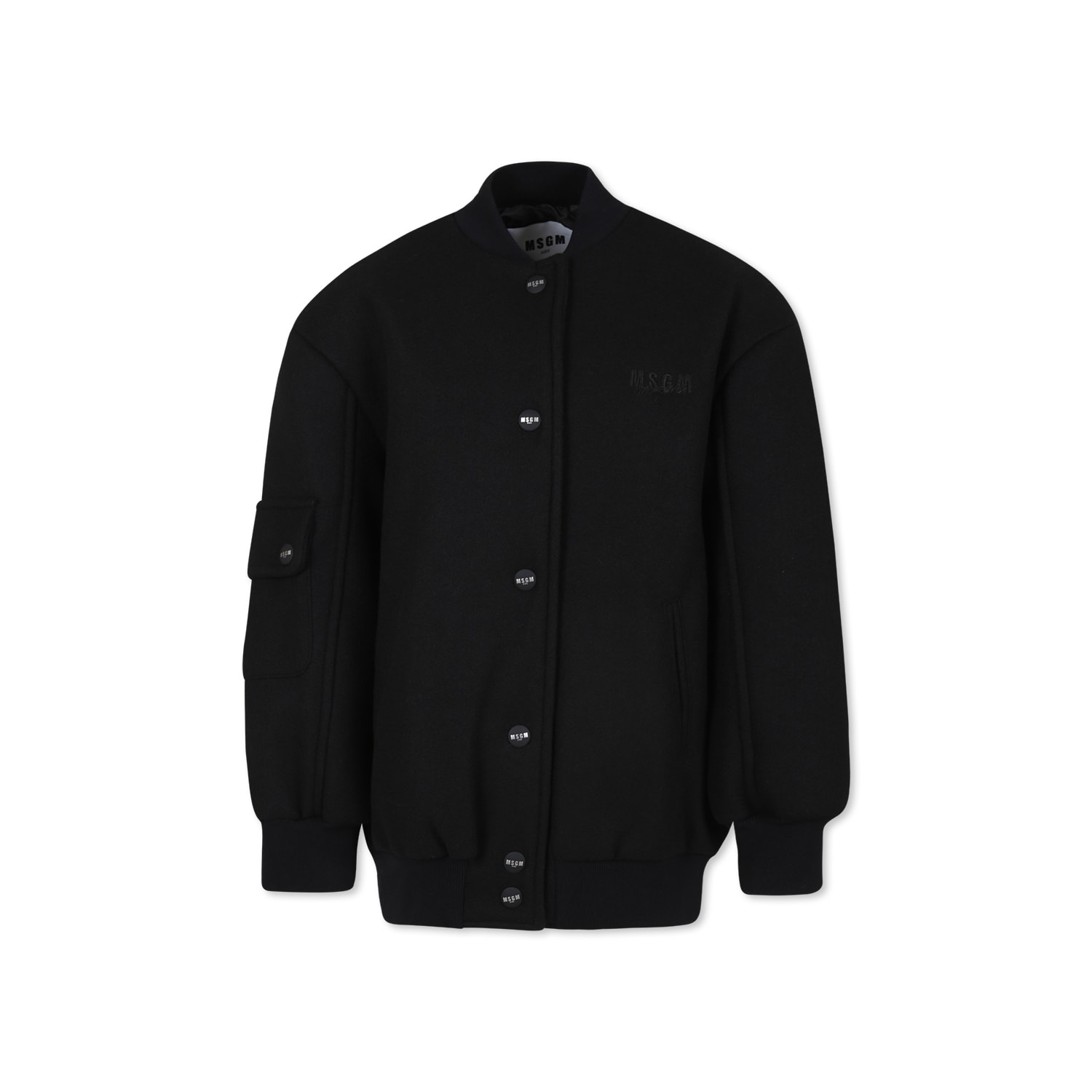 Shop Msgm Oversized Black Jacket For Girl With Logo