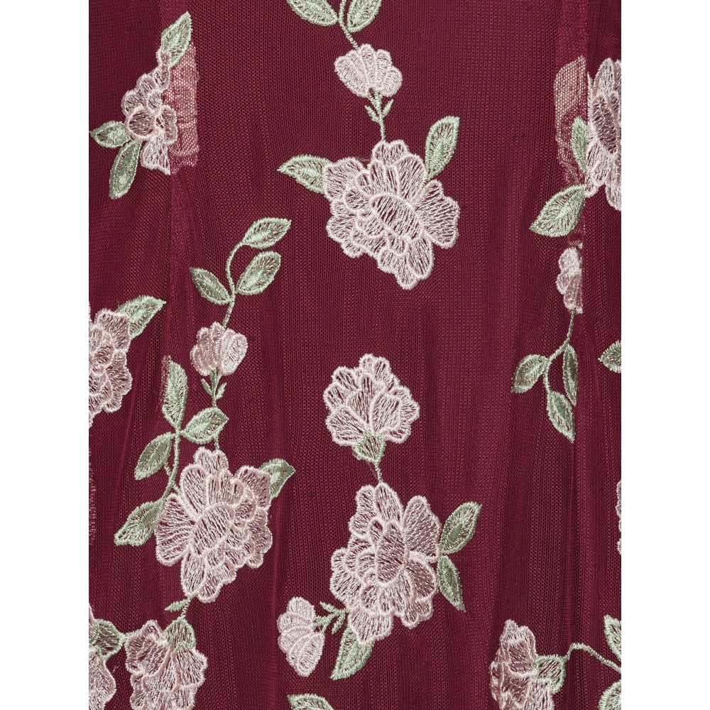 Rotate Birger Christensen Womens Asyna Floral-embroidered Mesh Maxi Dress Zinfandel In Red