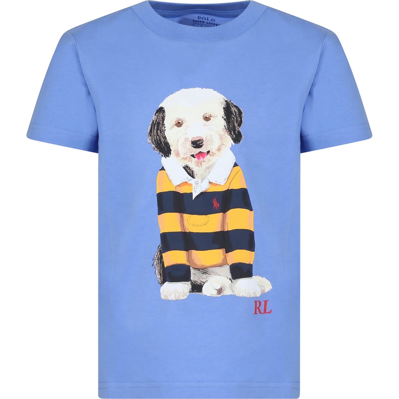 Ralph Lauren Kids' Light Blue T-shirt For Boy With Dog Print